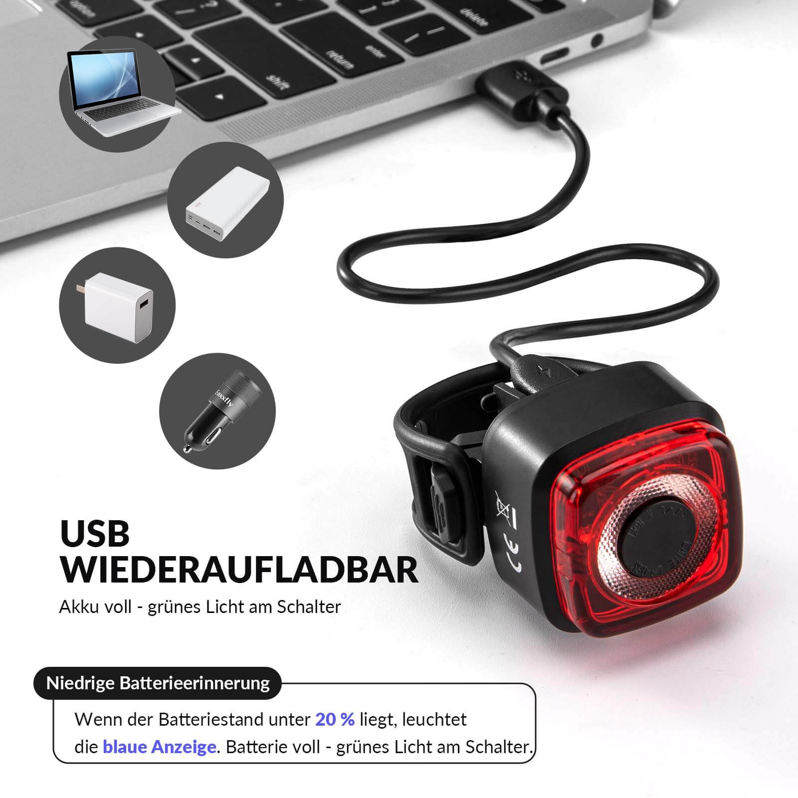 ROCKBROS Fahrradlicht IPX5 Wasserdicht Rücklicht Wiederaufladbar mit USB-C