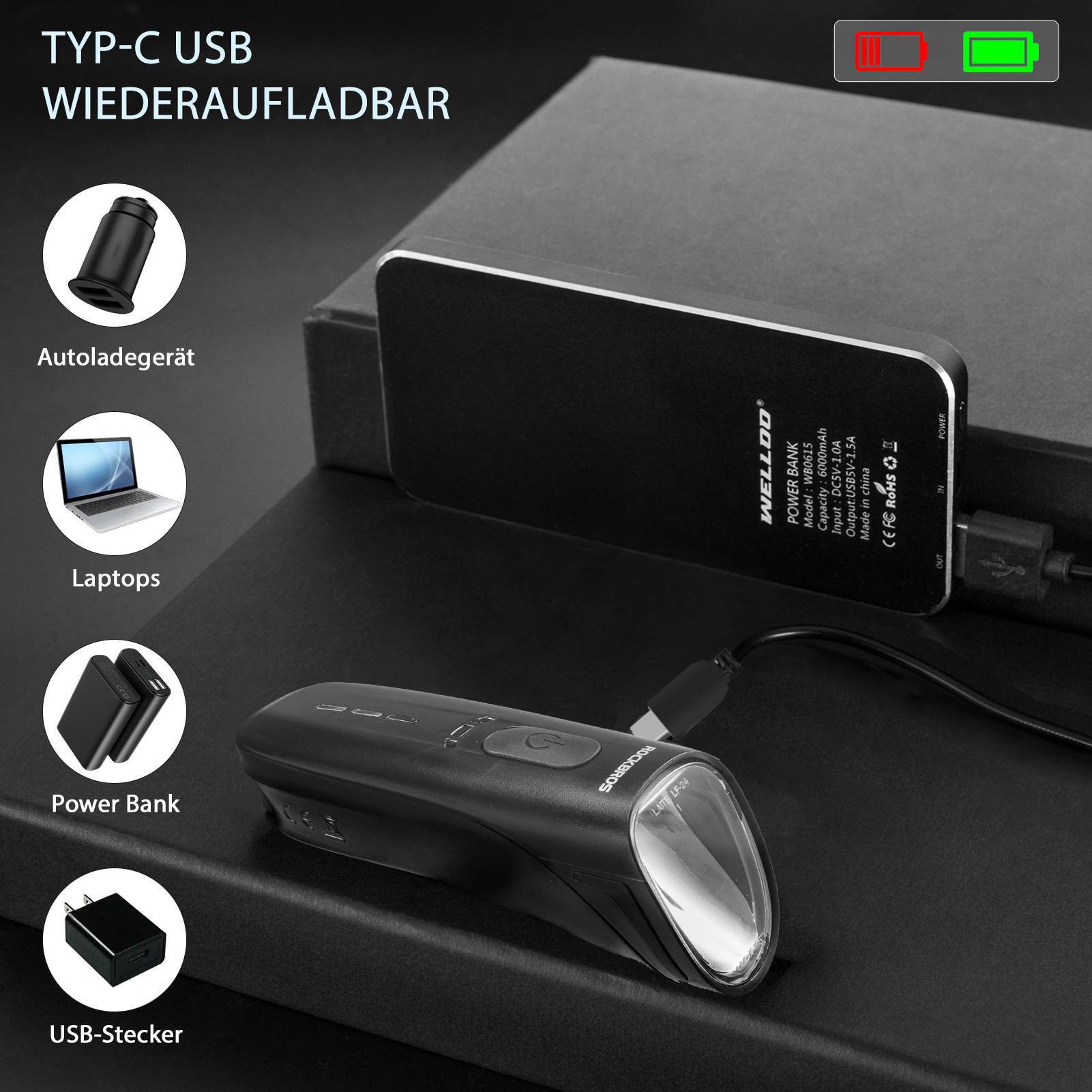 ROCKBROS Fahrradlicht Set USB Aufladbar Fahrrad Frontlicht & Rücklicht
