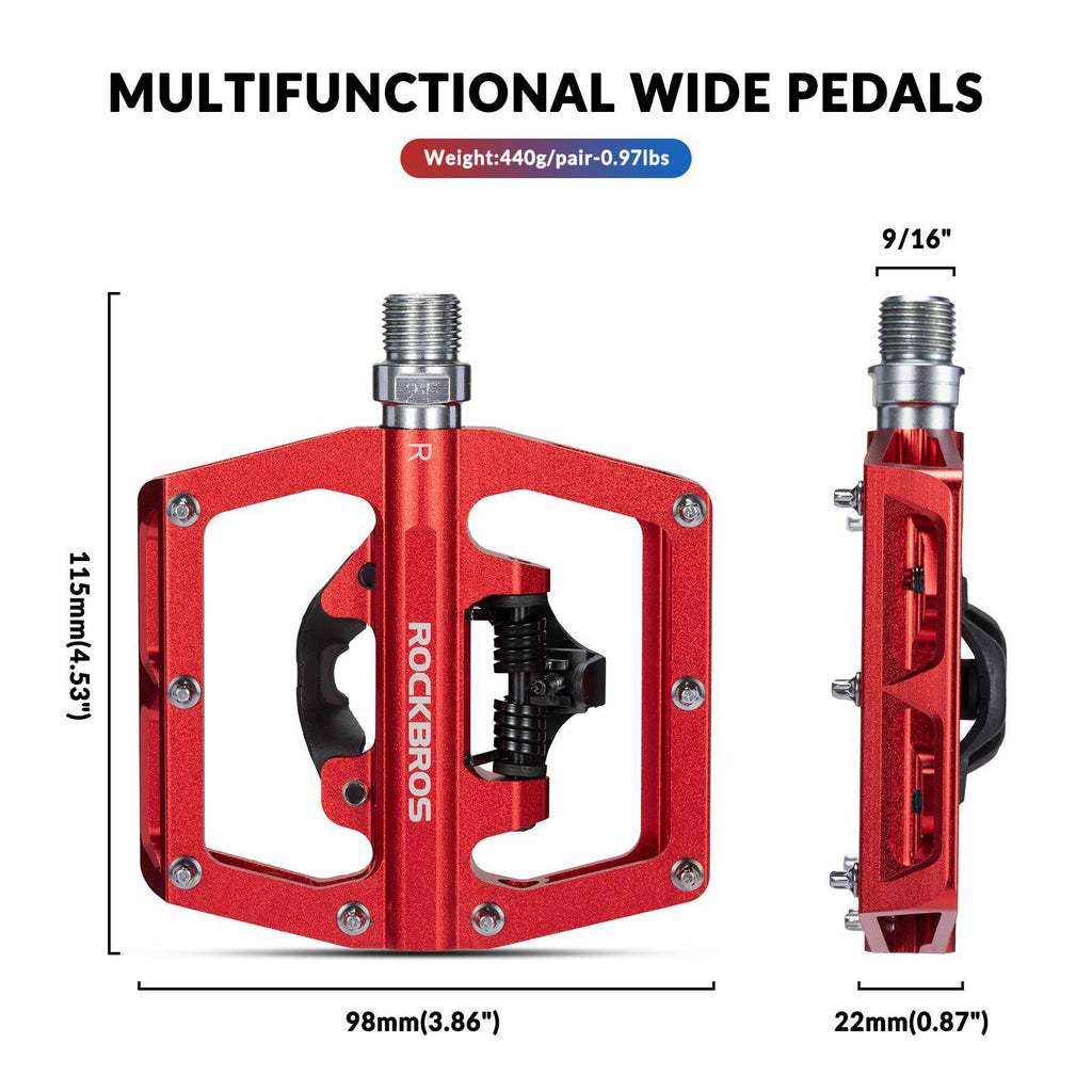 ROCKBROS Fahrradpedale Alu 2 in 1 SPD Pedale für MTB Rennrad Stadtrad