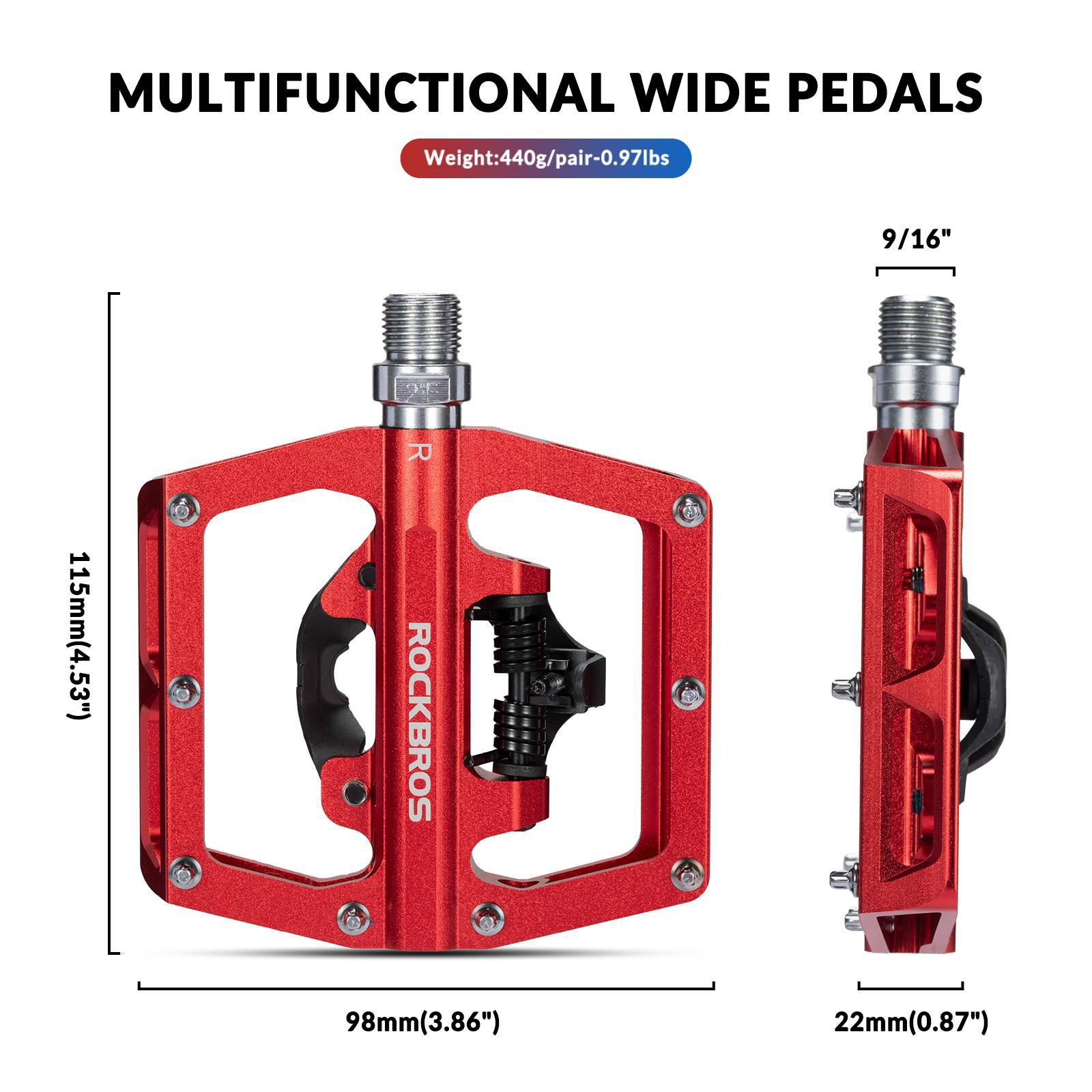 ROCKBROS Fahrradpedale Alu 2 in 1 SPD Pedale für MTB Rennrad Stadtrad