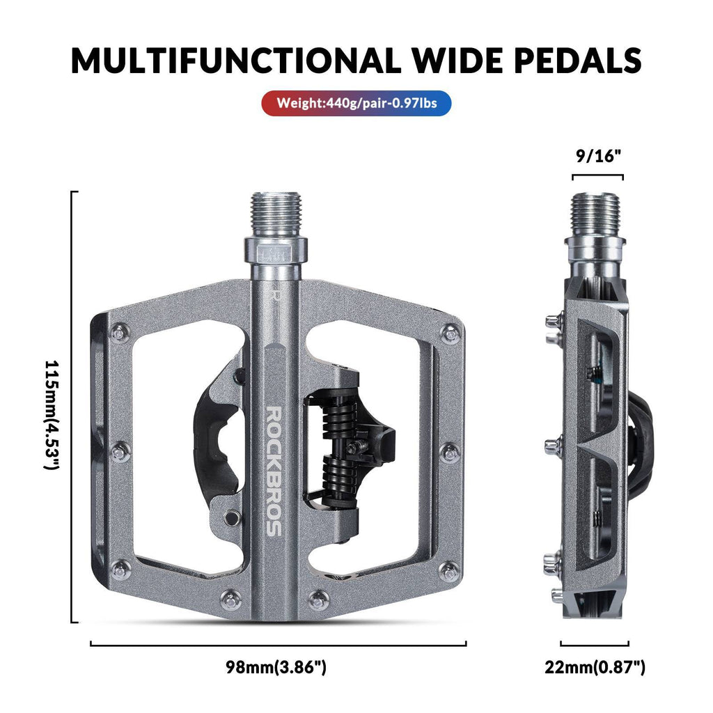 ROCKBROS Fahrradpedale Alu 2 in 1 SPD Pedale für MTB Rennrad Stadtrad