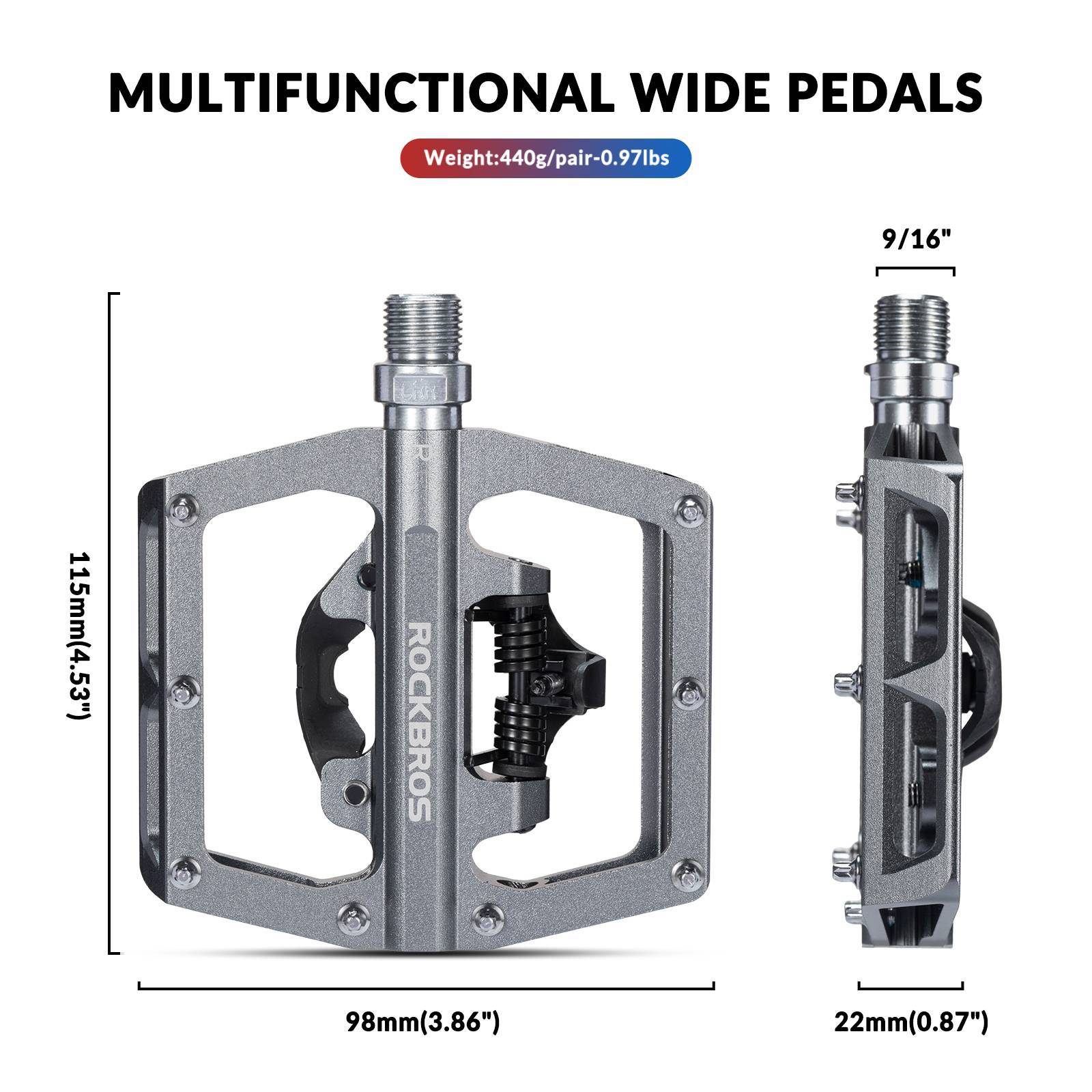 ROCKBROS Fahrradpedale Alu 2 in 1 SPD Pedale für MTB Rennrad Stadtrad
