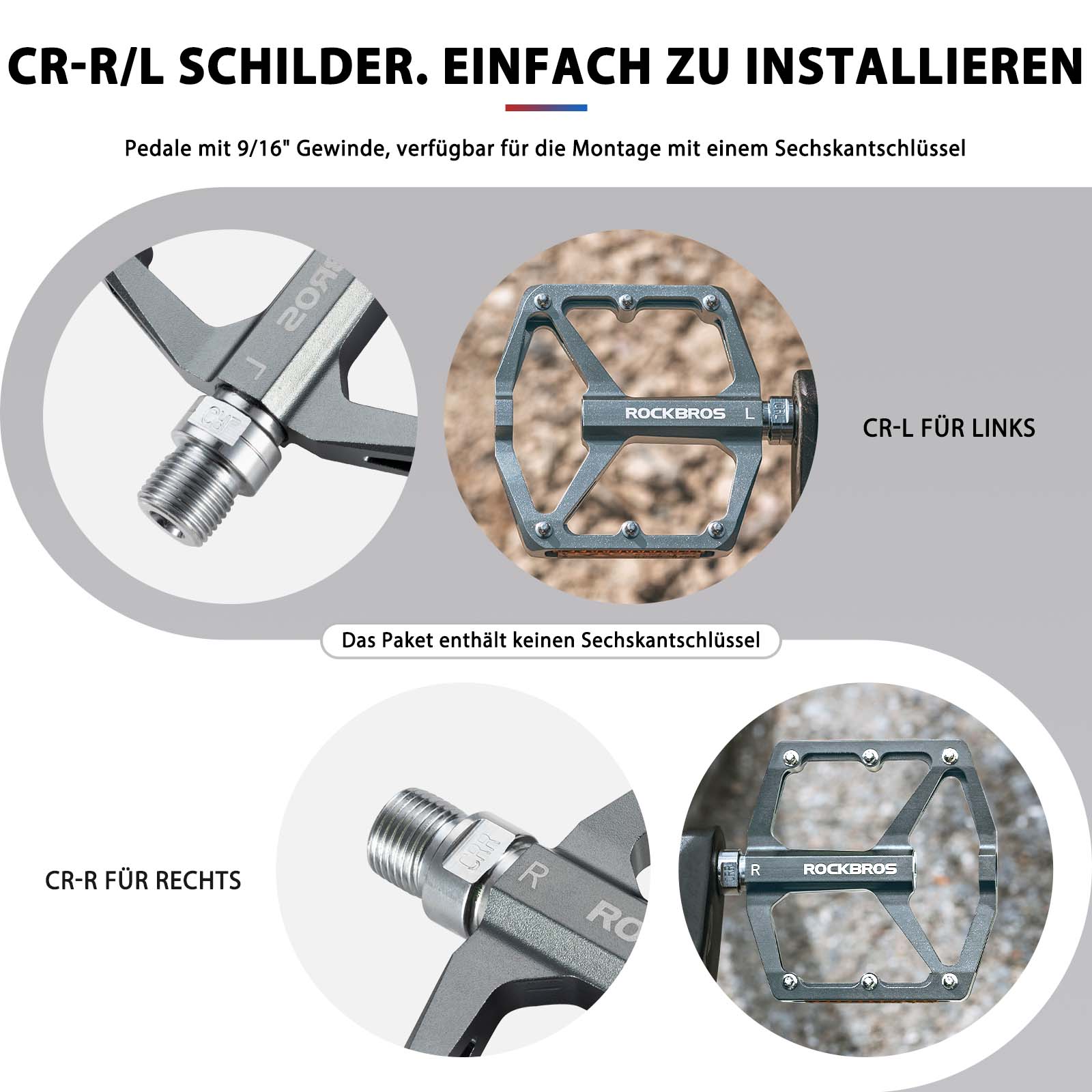 ROCKBROS Fahrradpedale mit Reflektoren aus Aluminiumlegierung 9/16 Zoll