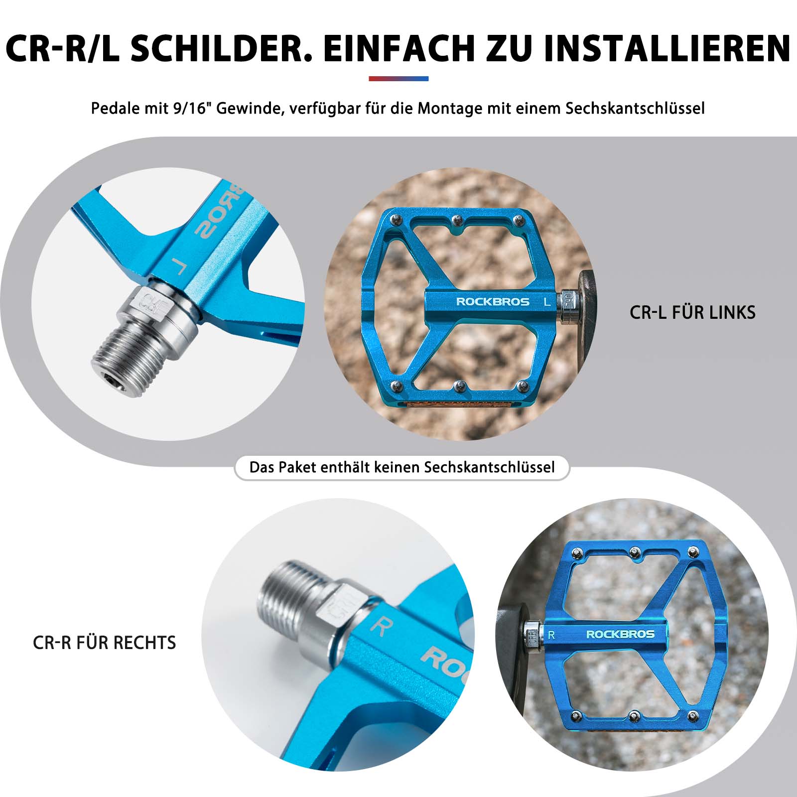 ROCKBROS Fahrradpedale mit Reflektoren aus Aluminiumlegierung 9/16 Zoll