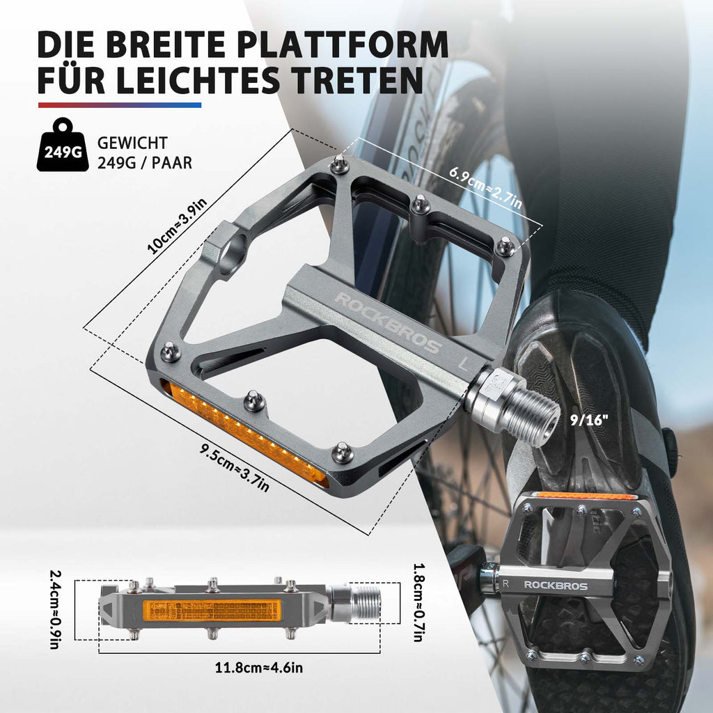 ROCKBROS Fahrradpedale mit Reflektoren aus Aluminiumlegierung 9/16 Zoll