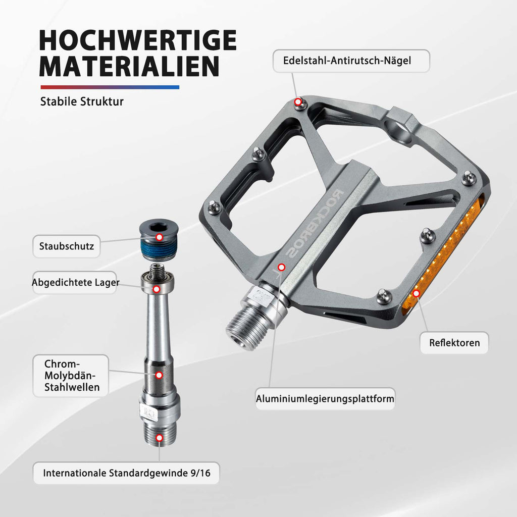 ROCKBROS Fahrradpedale mit Reflektoren aus Aluminiumlegierung 9/16 Zoll