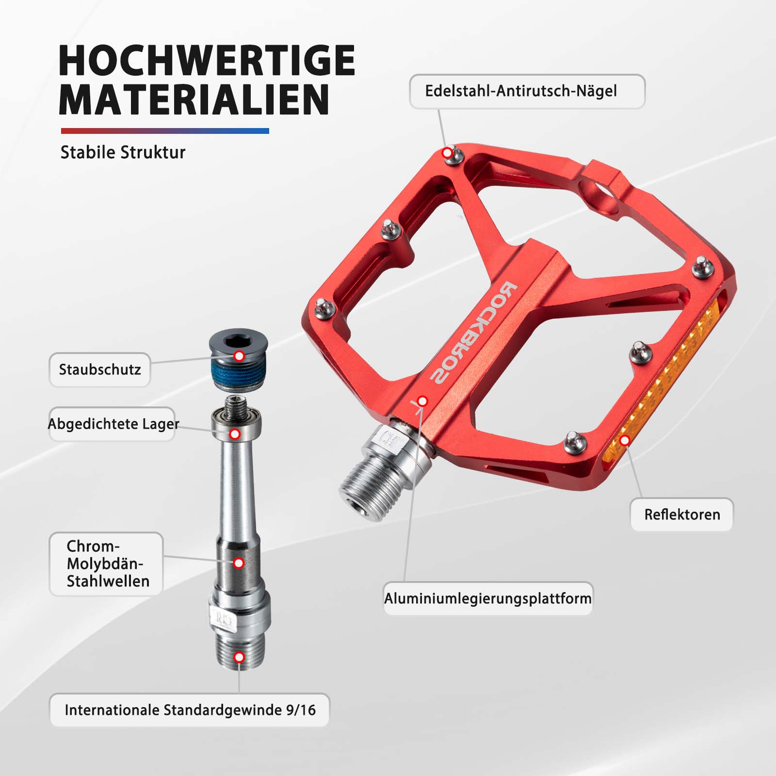 ROCKBROS Fahrradpedale mit Reflektoren aus Aluminiumlegierung 9/16 Zoll