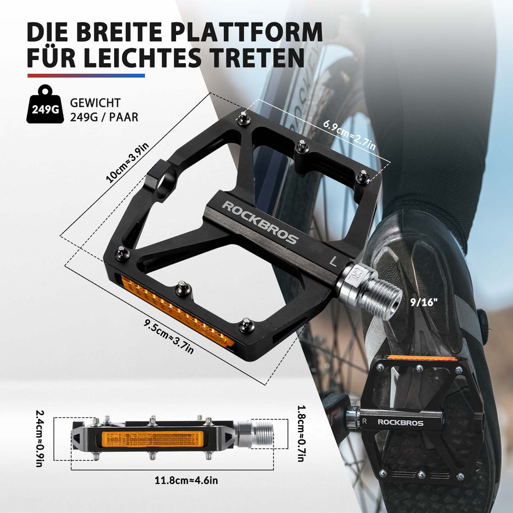 ROCKBROS Fahrradpedale mit Reflektoren aus Aluminiumlegierung 9/16 Zoll