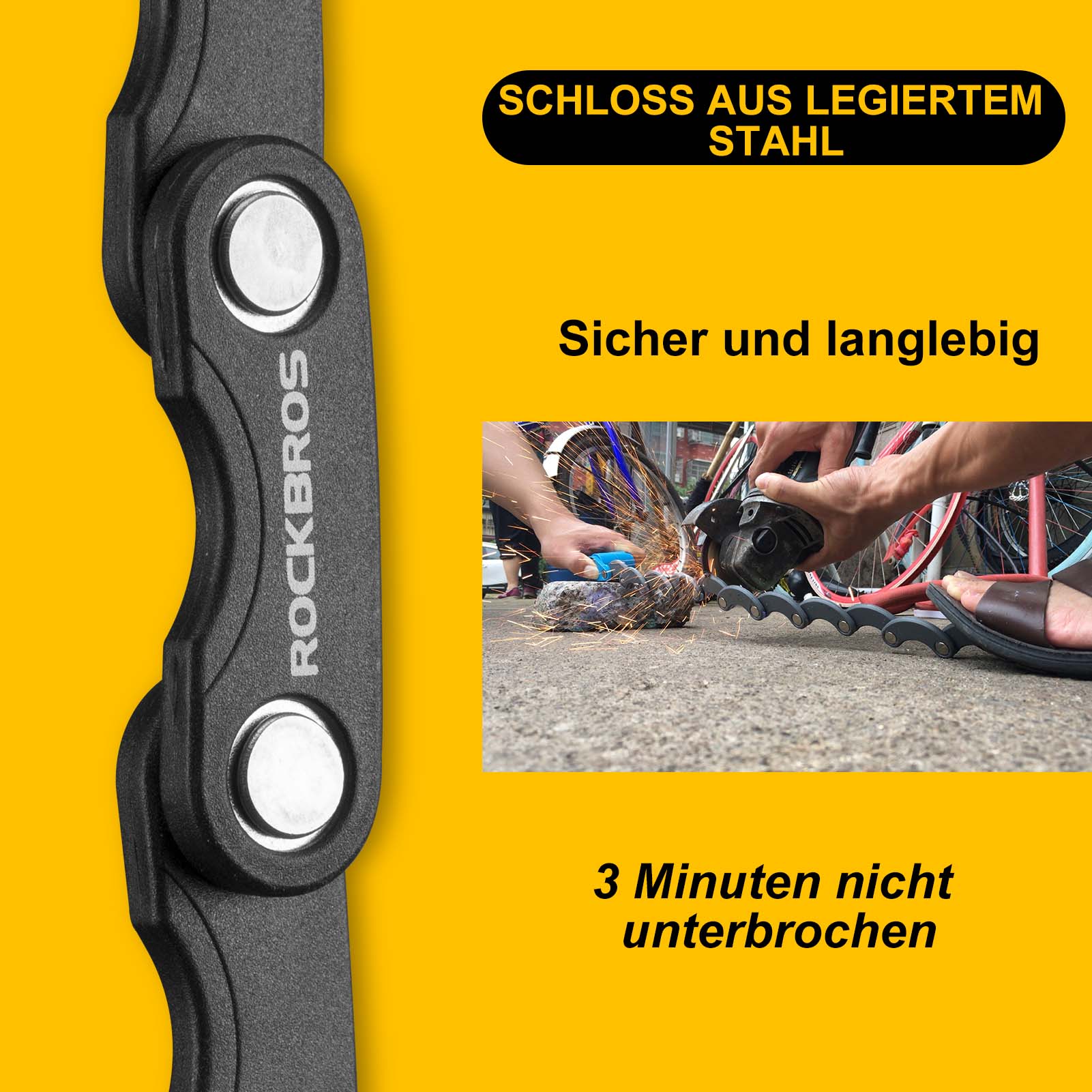 ROCKBROS Fahrradschloss Faltschloss 70 cm Lang Schwarz