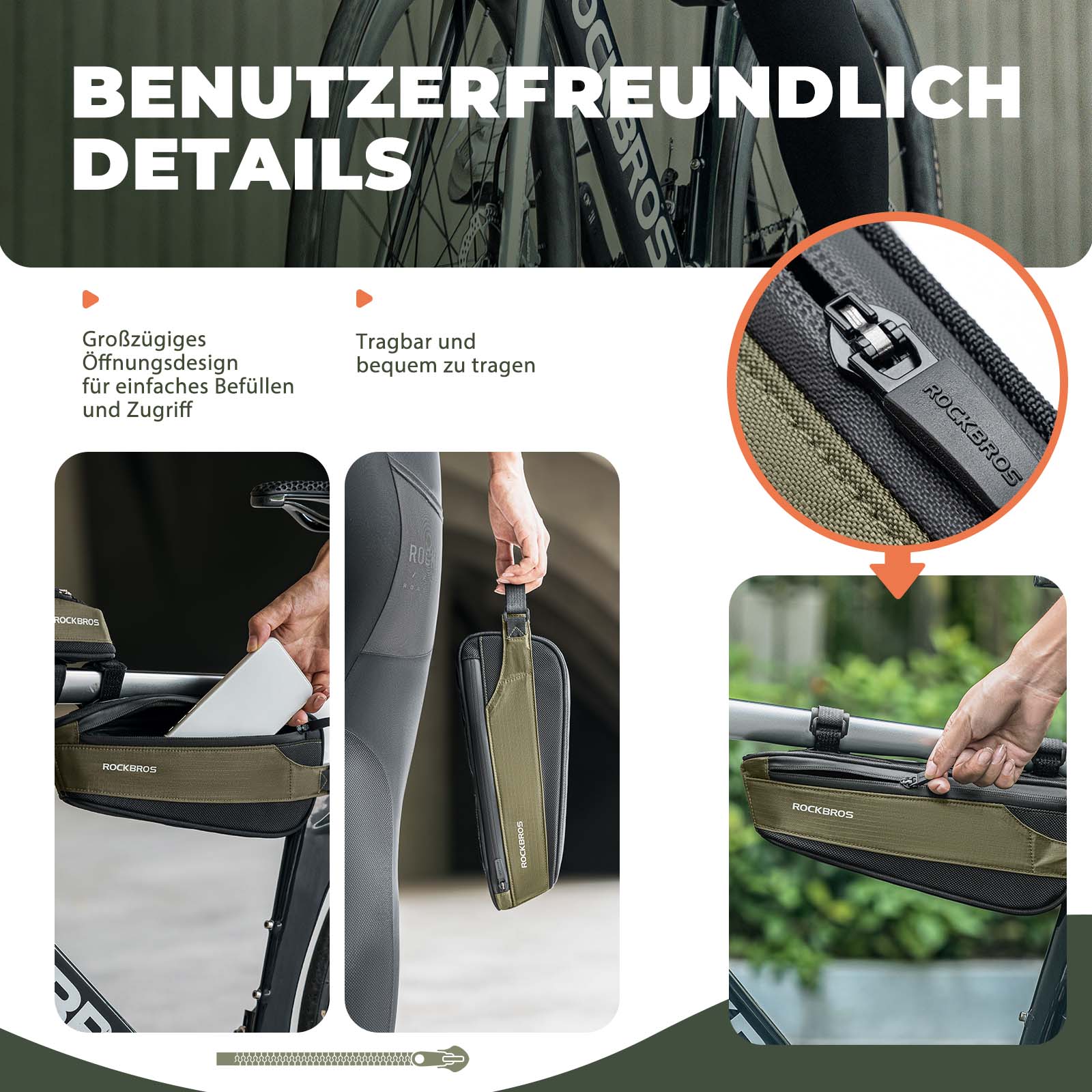 ROCKBROS Fahrradtasche Reflektierende Kapazität von 1,4L Rahmentasche