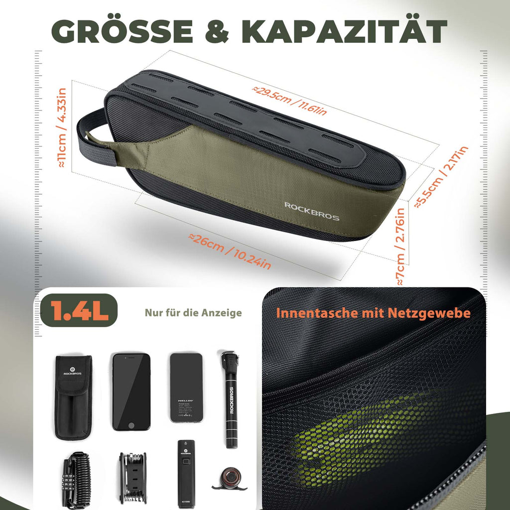 ROCKBROS Fahrradtasche Reflektierende Kapazität von 1,4L Rahmentasche