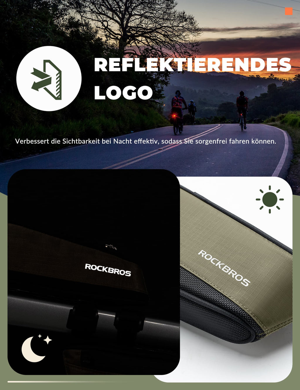 Fahrradtasche Reflektierende Oberrohrtasche Dunkelgrün 0.65L