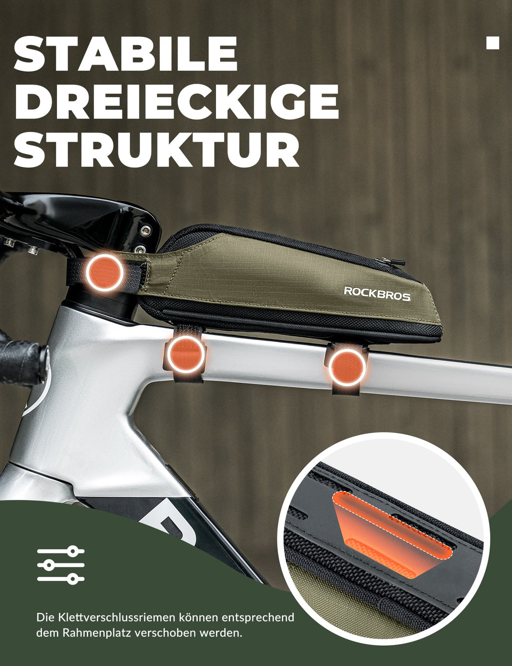 Fahrradtasche Reflektierende Oberrohrtasche Dunkelgrün 0.65L