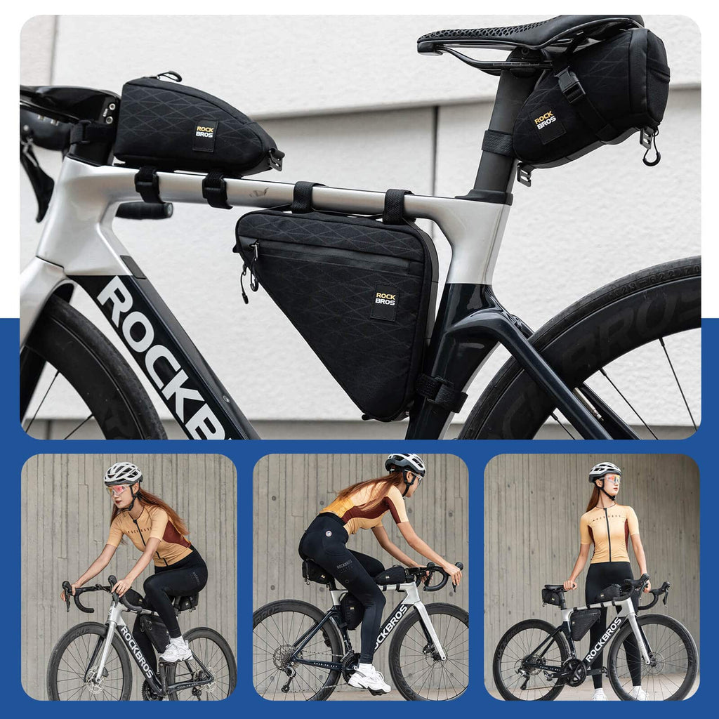ROCKBROS Fahrradtasche Set Rahmentasche*2+Satteltasche*1 mit Verstellbarer Schultergurt 1,2L