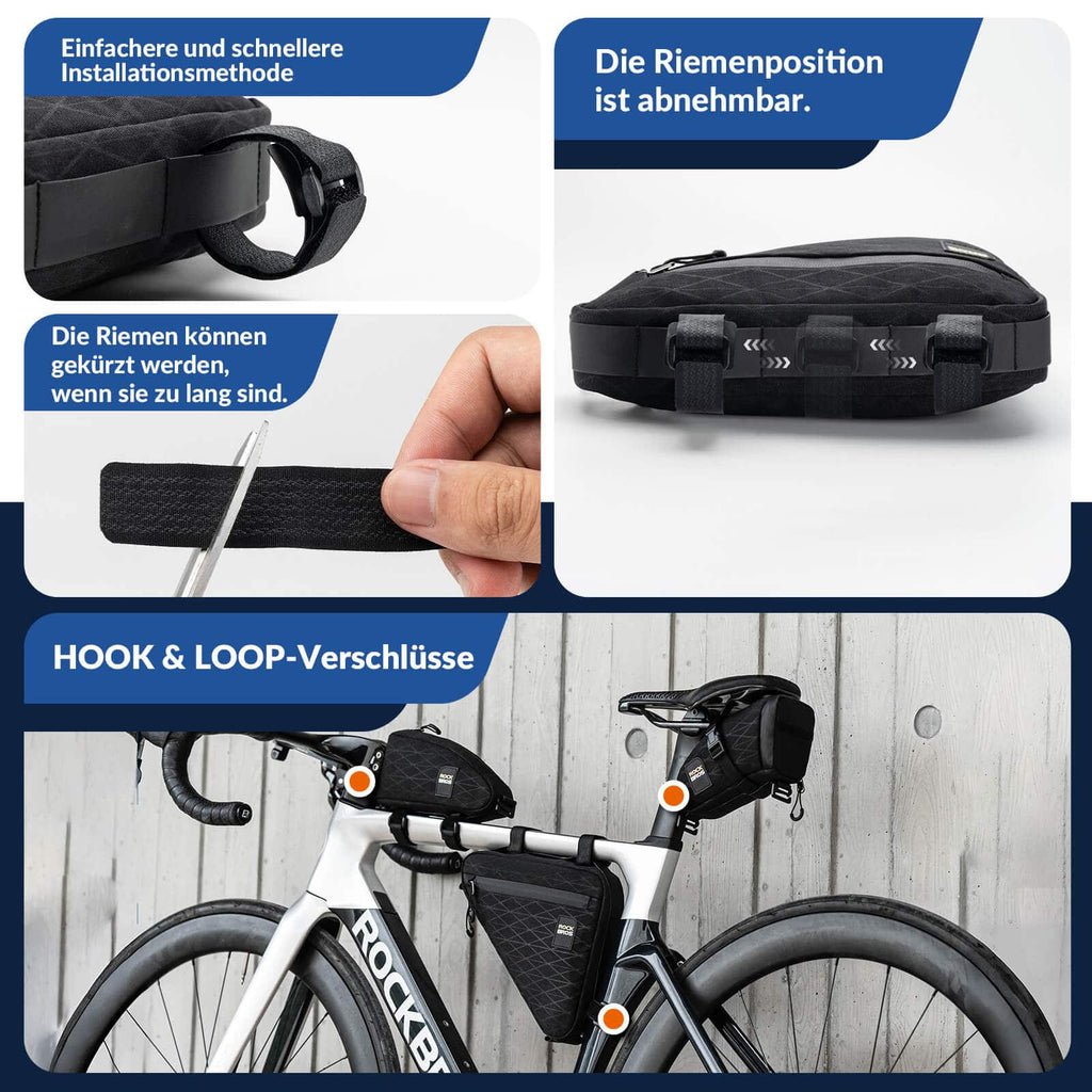 ROCKBROS Fahrradtasche Set Rahmentasche*2+Satteltasche*1 mit Verstellbarer Schultergurt 1,2L