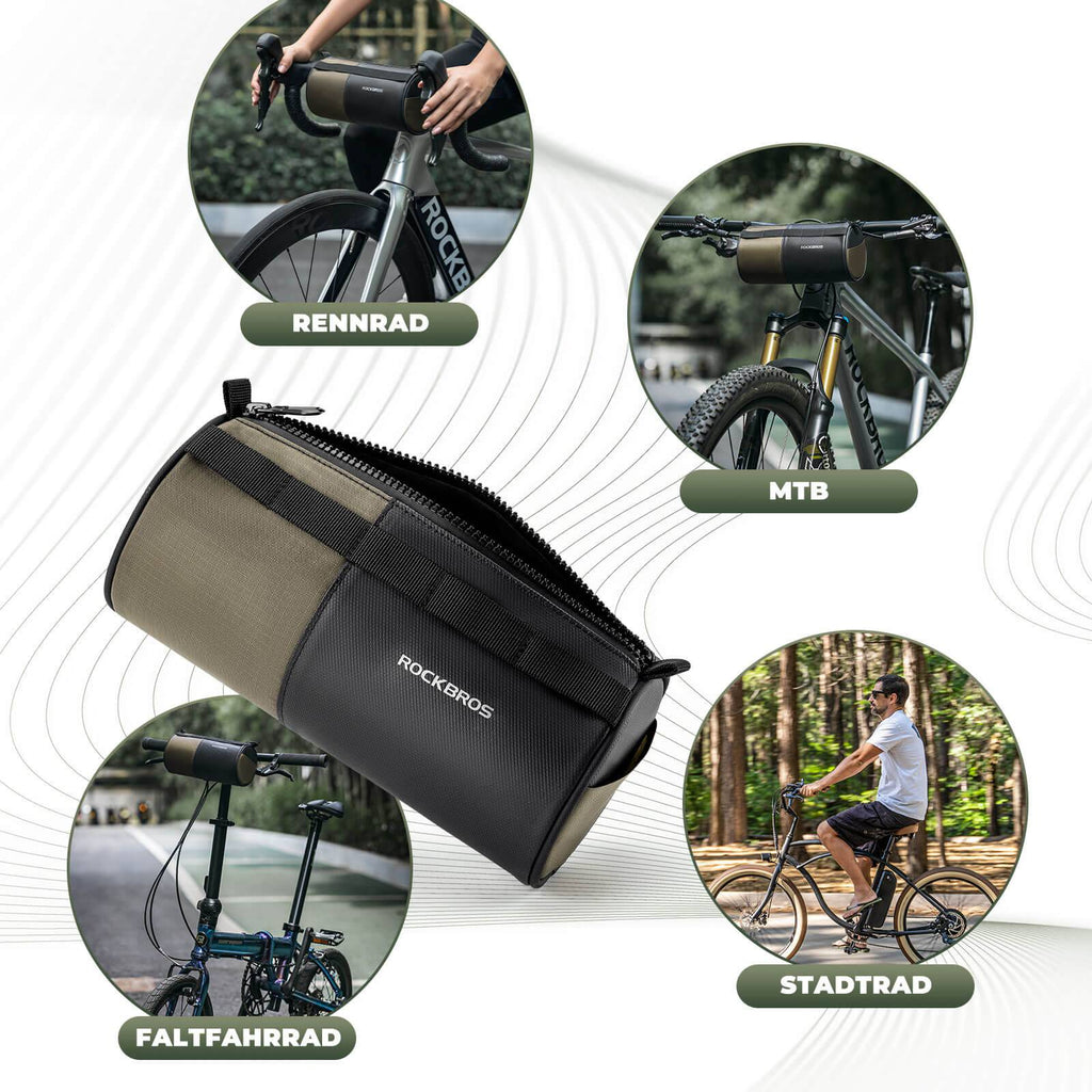 ROCKBROS Fahrradtasche Zylindrische Lenkertasche 1,7L mit Schultergurt