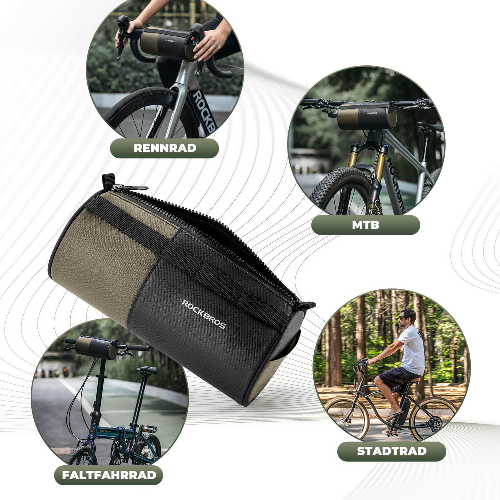 ROCKBROS Fahrradtasche Zylindrische Lenkertasche 1,7L mit Schultergurt