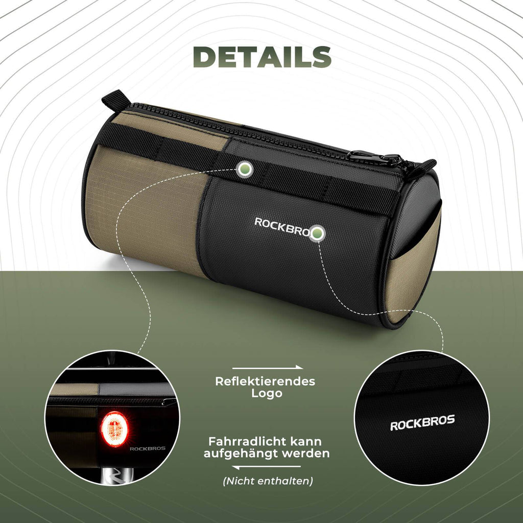 ROCKBROS Fahrradtasche Zylindrische Lenkertasche 1,7L mit Schultergurt