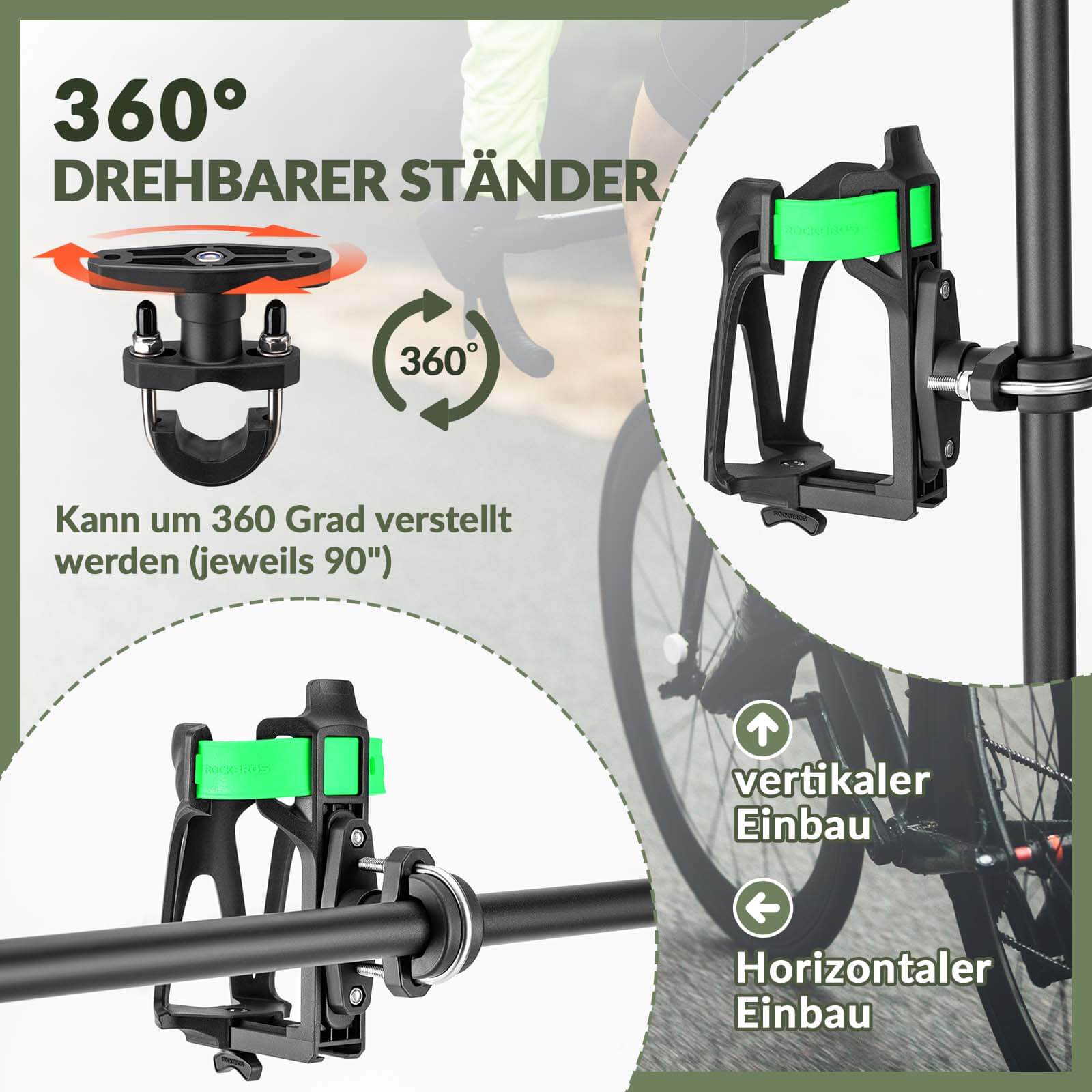 ROCKBROS Flaschenhalter Einstellbar Fahrrad Getränkehalter 360° Drehbar