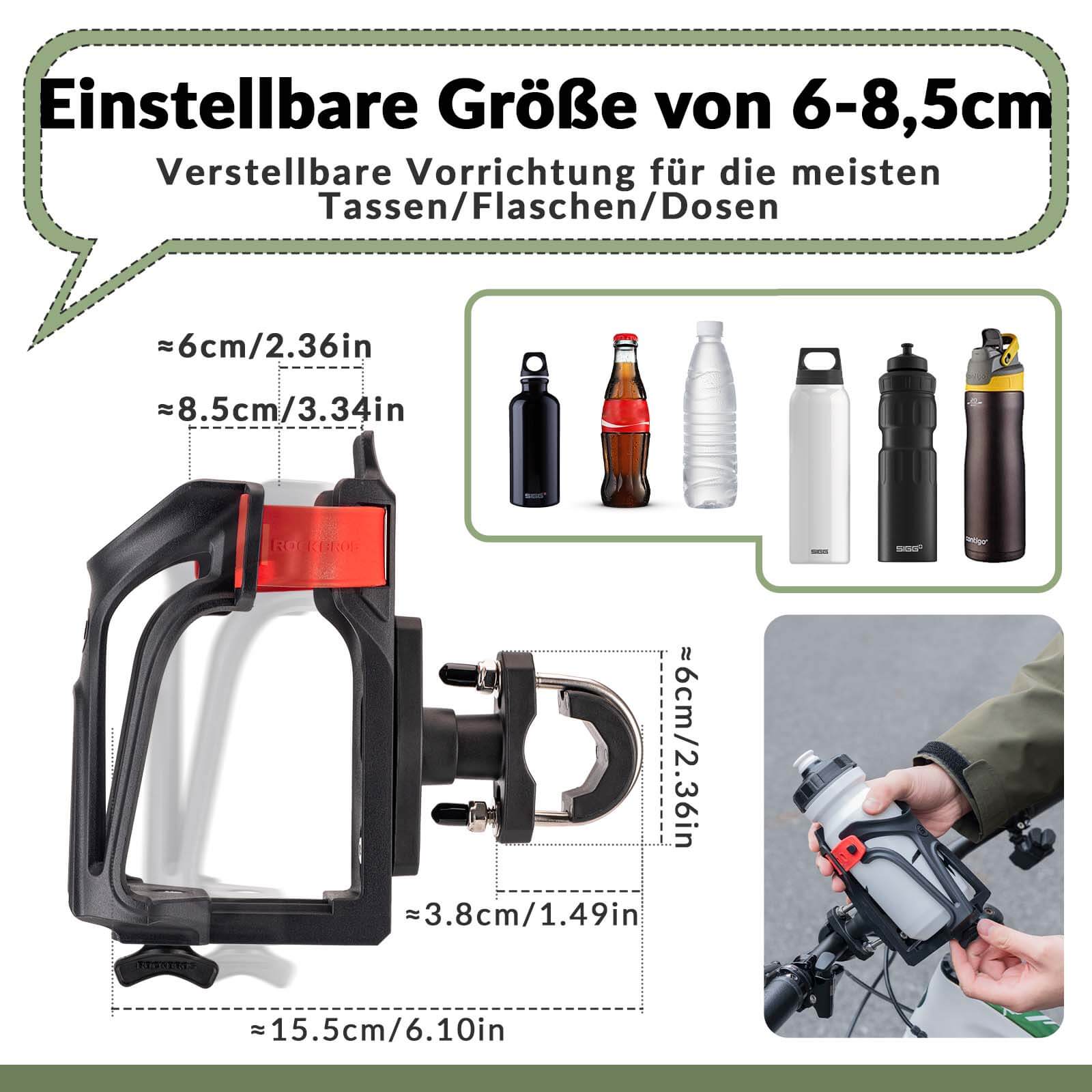 ROCKBROS Flaschenhalter Einstellbar Fahrrad Getränkehalter 360° Drehbar