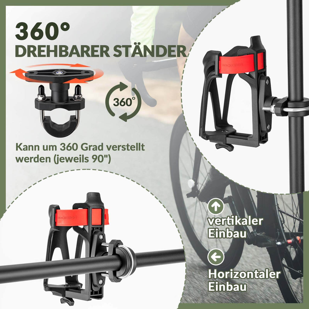 ROCKBROS Flaschenhalter Einstellbar Fahrrad Getränkehalter 360° Drehbar