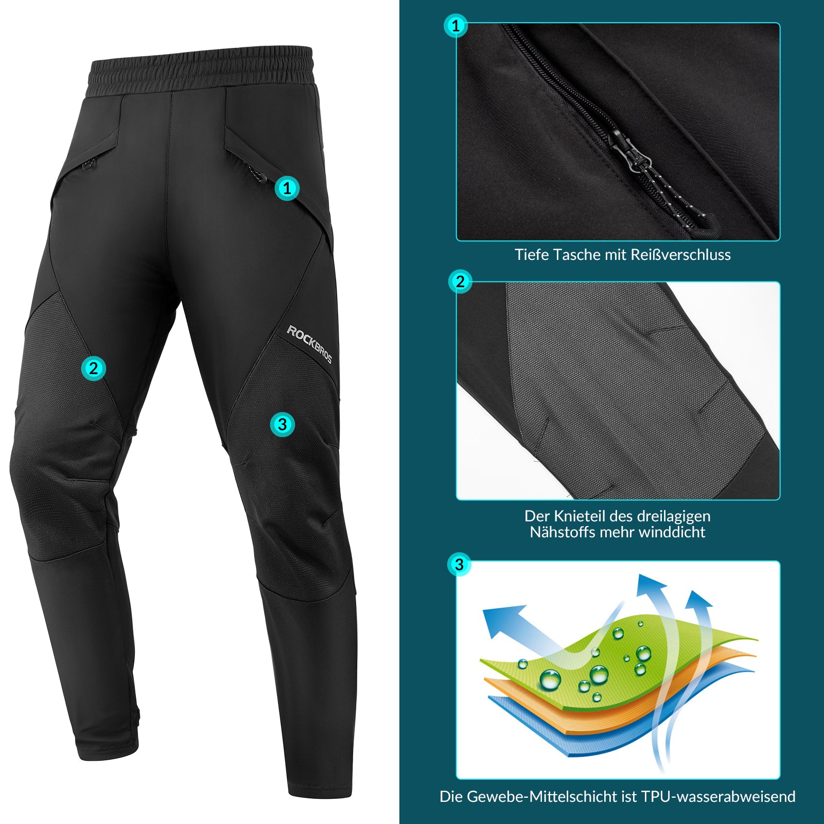 ROCKBROS Winter Radlerhose Herren Lange Fahrradhose Warm Fleece