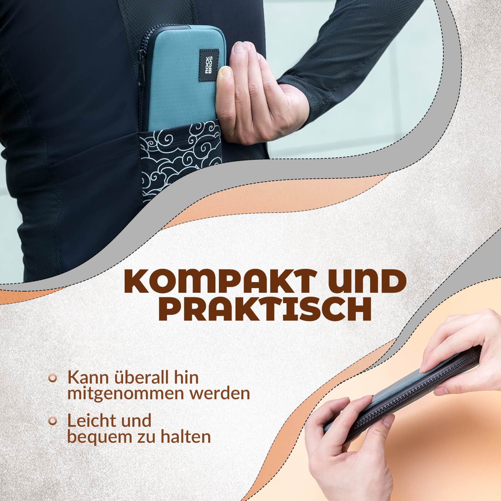 ROCKBROS Geldbörse Portemonnaie Geldbeutel Handytasche für Kreditkarte Schlüssel