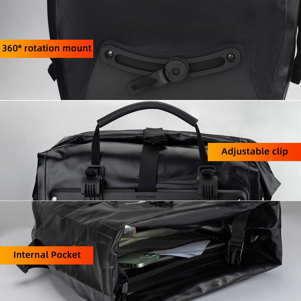 ROCKBROS Gepäckträgertasche 25L-32L 100 % wasserdicht mit Tragegriff