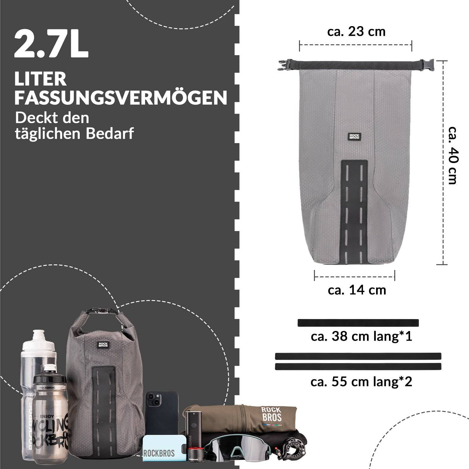 ROCKBROS Gepäckträgertasche Gepäckträger für Vordergabel 2,7 L, Wasserdicht