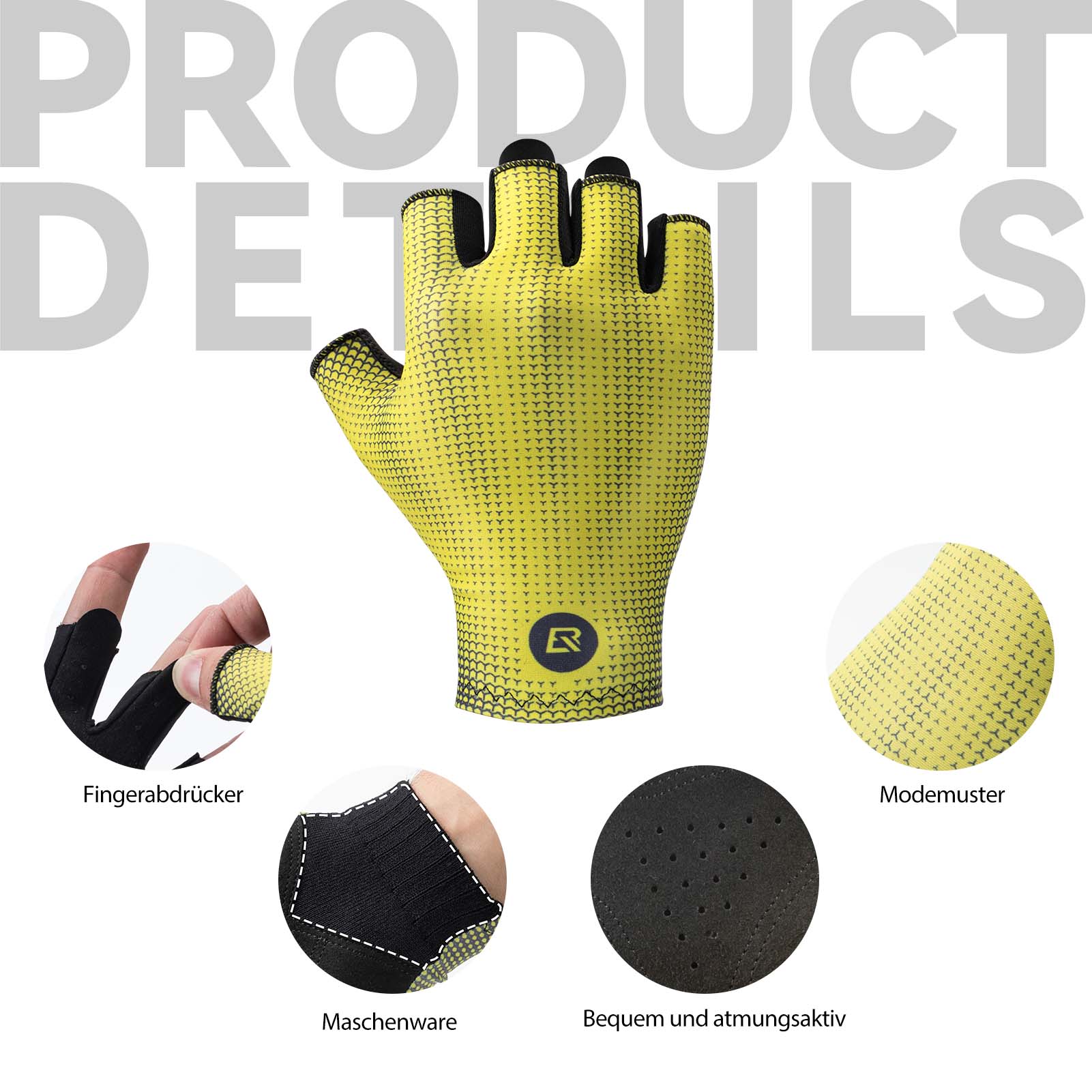 ROCKBROS Halbfinger-Radhandschuhe Rutschfest Elastisch Unisex Gelb M-XXL