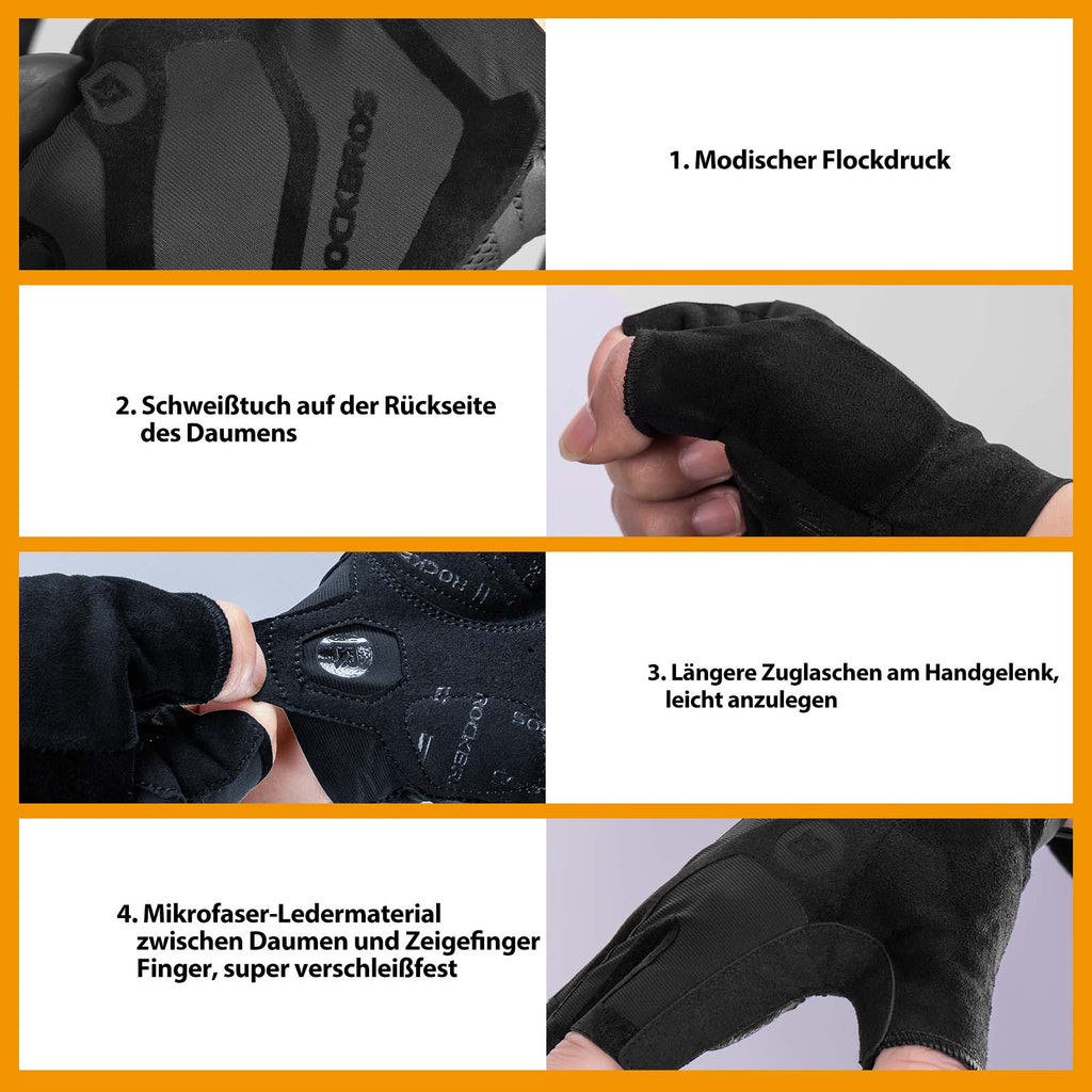 ROCKBROS Halbfinger-Radhandschuhe stoßdämpfend und rutschfest Unisex