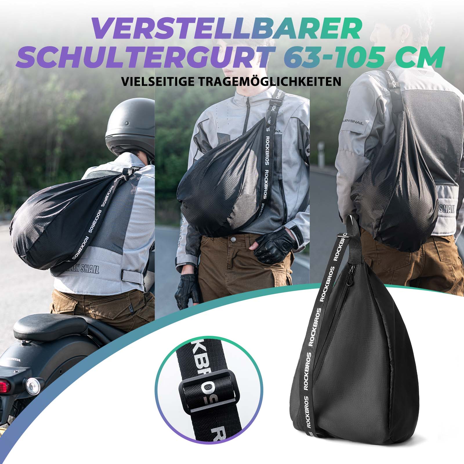 ROCKBROS Helmtasche Motorrad Helmbeutel Einstellbarer Schultergurt