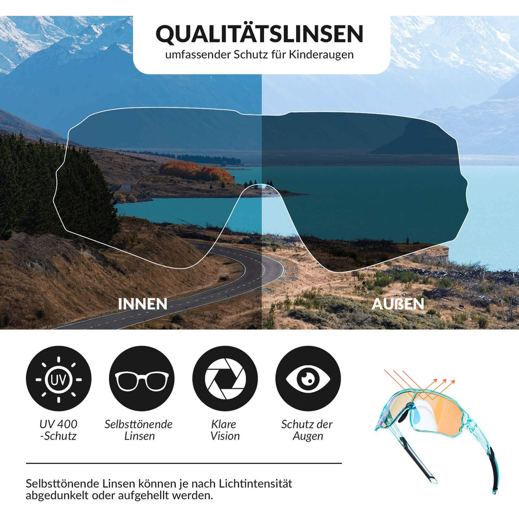 Selbsttönende Fahrradbrille für Kinder mit UV400-Schutz