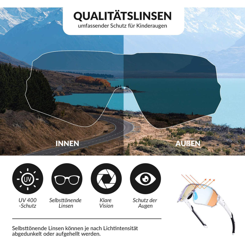 Selbsttönende Fahrradbrille für Kinder mit UV400-Schutz