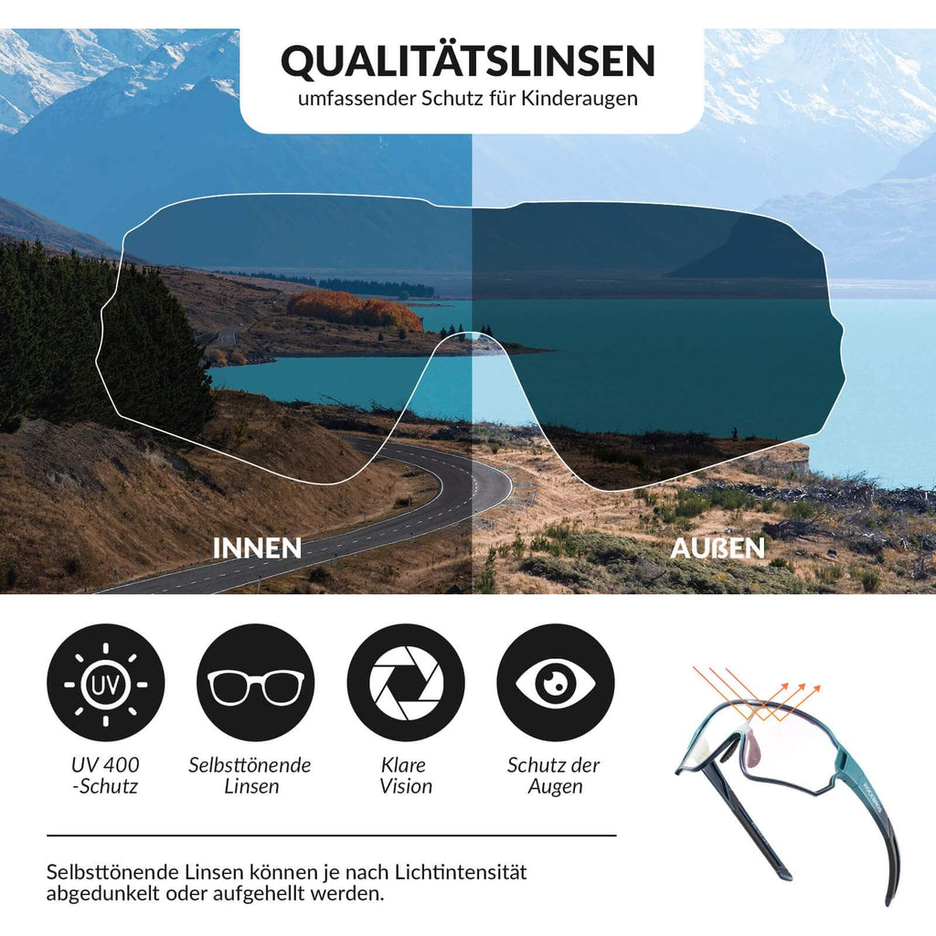 Selbsttönende Fahrradbrille für Kinder mit UV400-Schutz