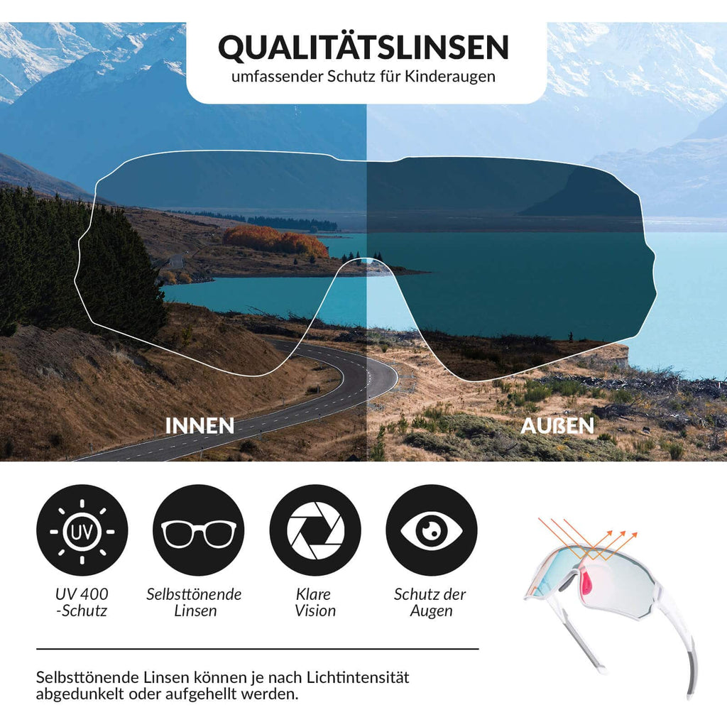 Selbsttönende Fahrradbrille für Kinder mit UV400-Schutz