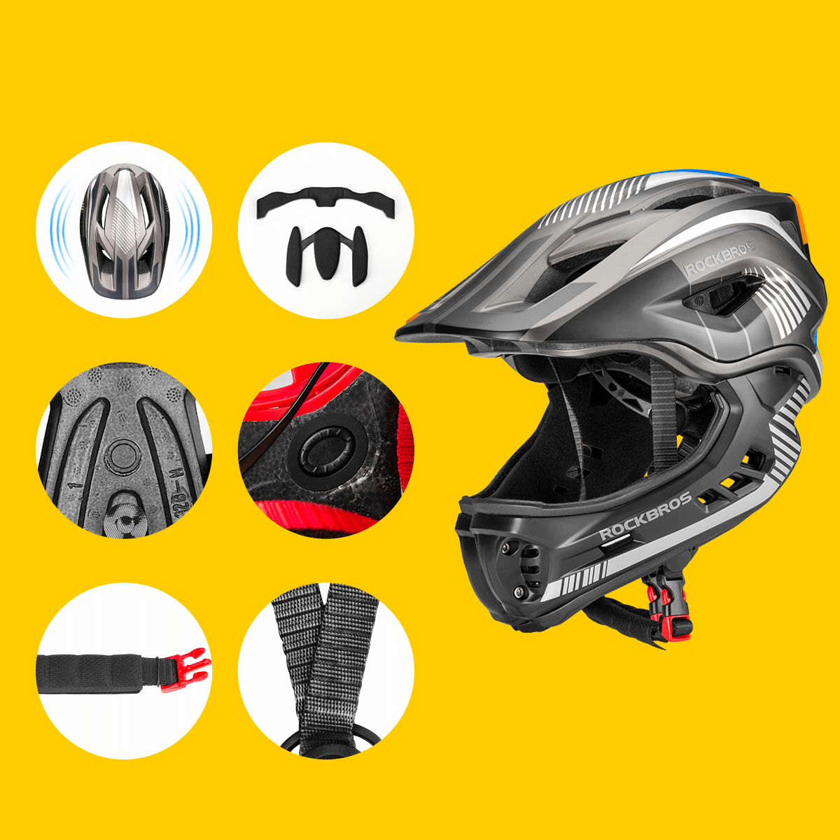 ROCKBROS Kinder helm Integriert Fahrradhelm mit Abnehmbarem Kinnschutz