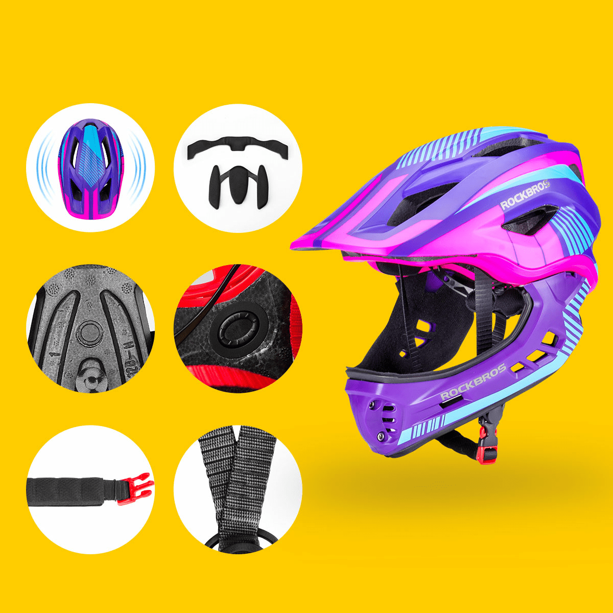 ROCKBROS Kinder helm Integriert Fahrradhelm mit Abnehmbarem Kinnschutz