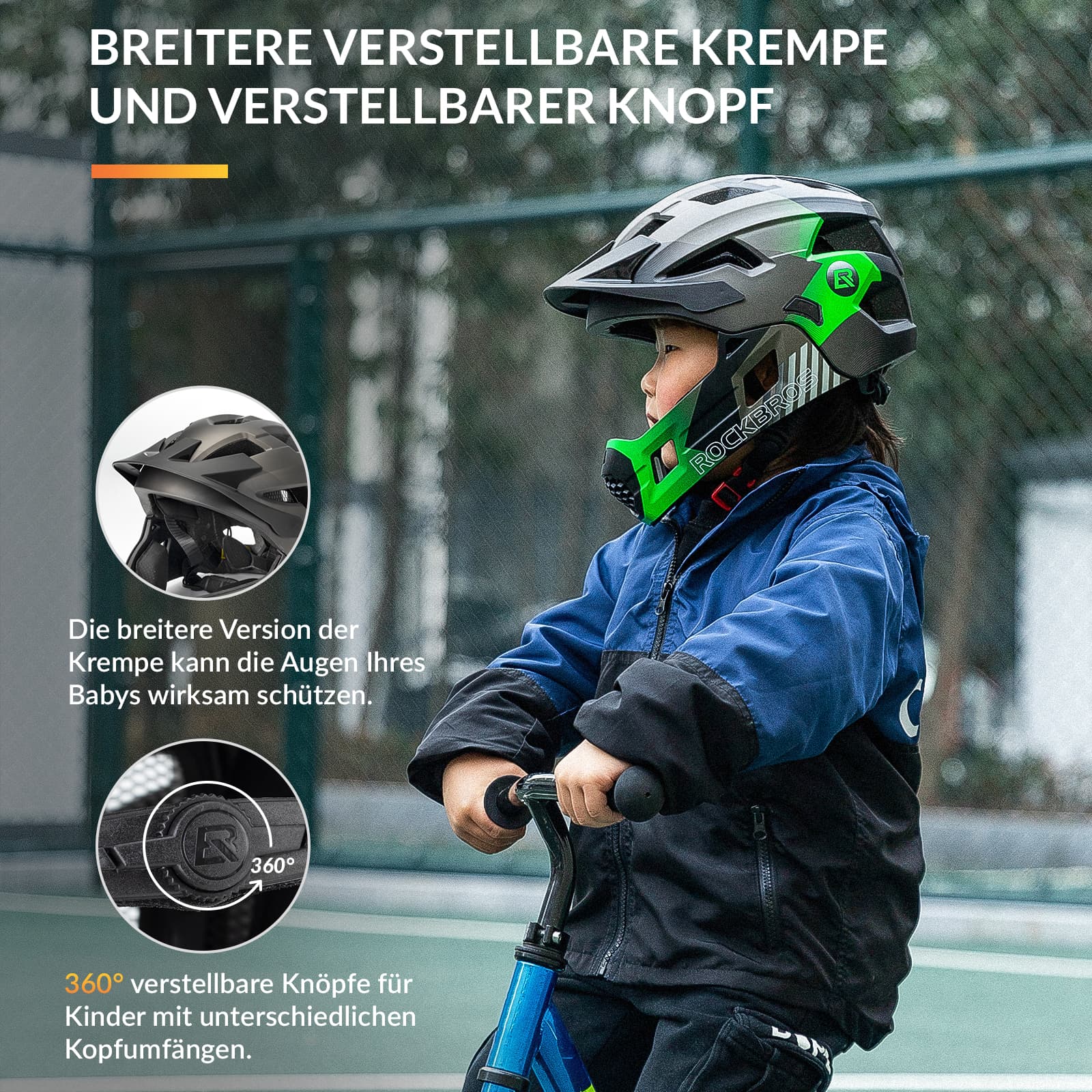 ROCKBROS Kinderhelm BMX MTB Downhill Helm mit Abnehmbarem Kinnschutz und Krempe