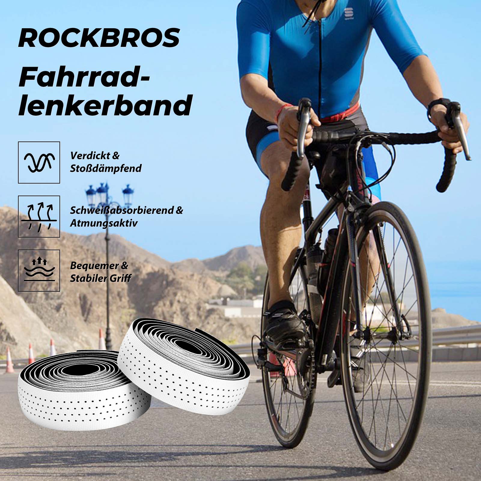 ROCKBROS Lenkerband Rennrad Rutschfest Stoßdämpfer Griffband 2 Rollen