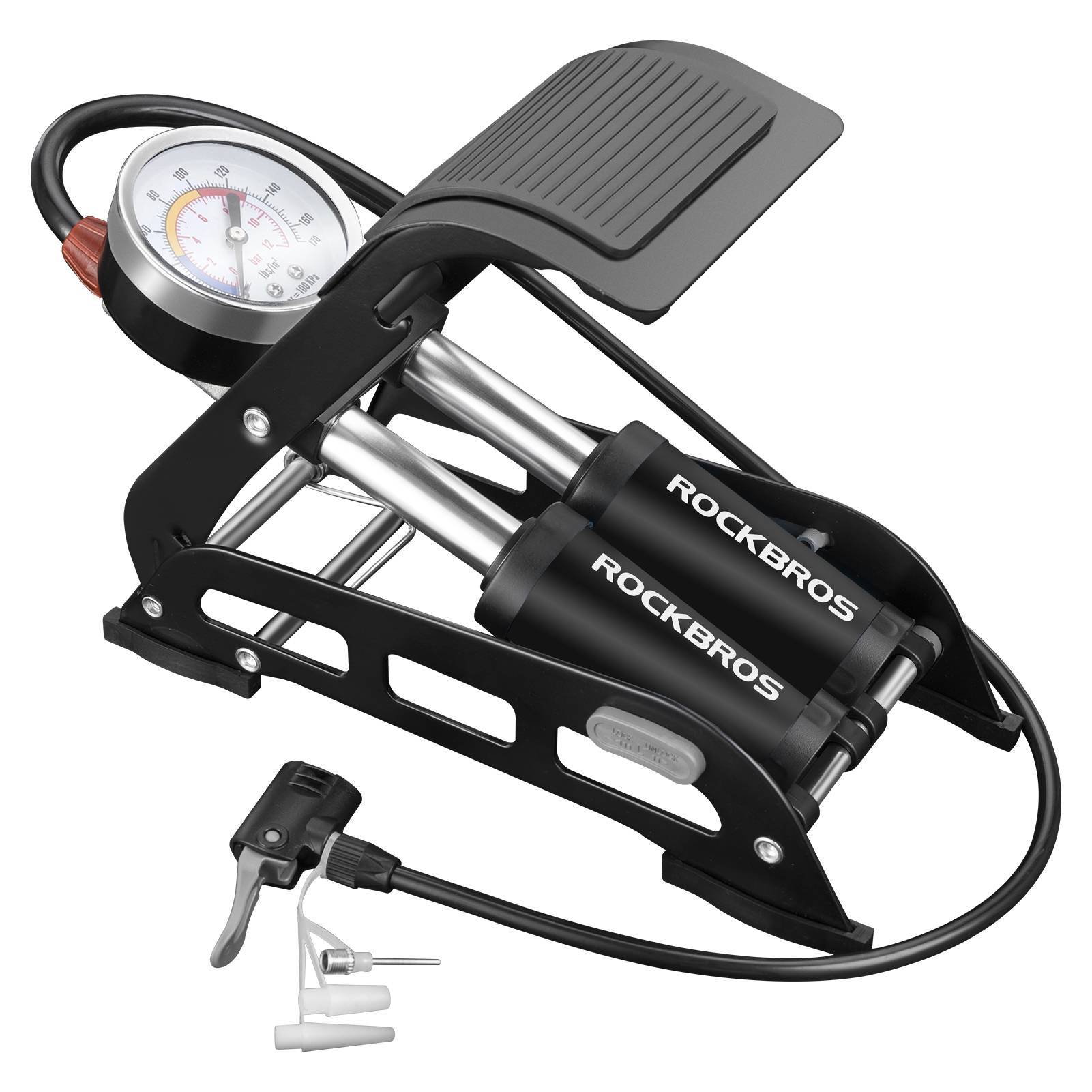 ROCKBROS Luftpumpe Fußpumpe mit Doppelzylinder Manometer