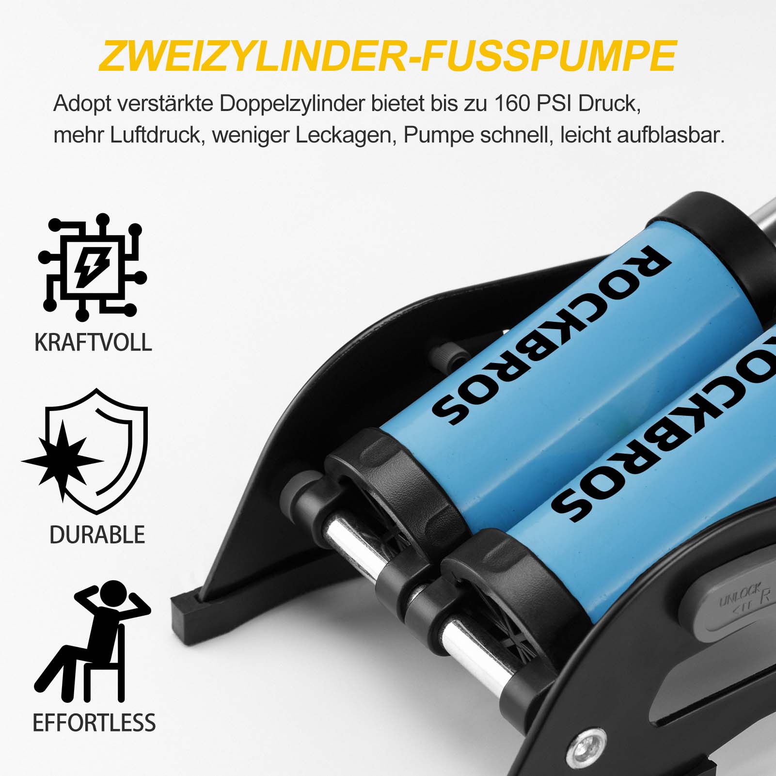 ROCKBROS Luftpumpe Fußpumpe mit Doppelzylinder Manometer