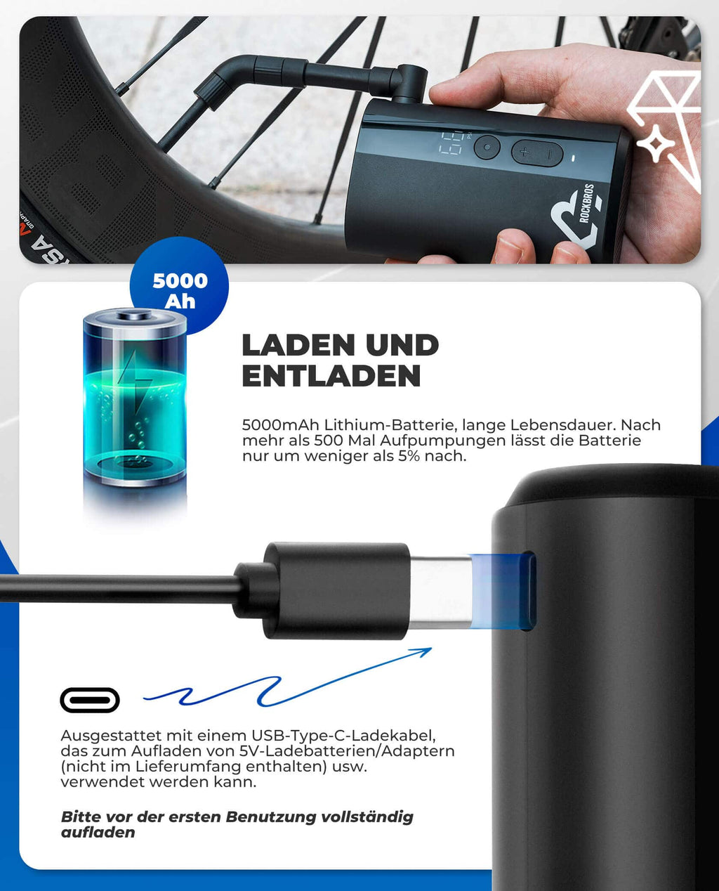 Mini Elektrische Akku Luftpumpe LED-Anzeige