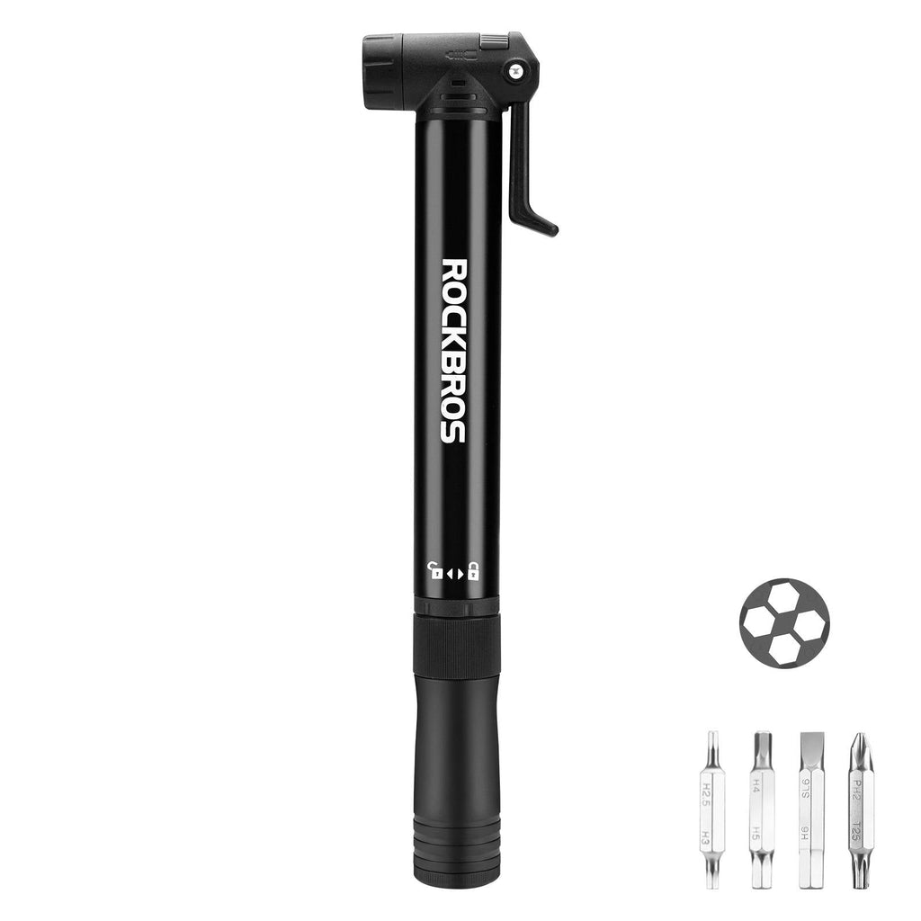 ROCKBROS Mini Fahrrad Luftpumpe mit Ratschenschlüssel 80 PSI Aluminium