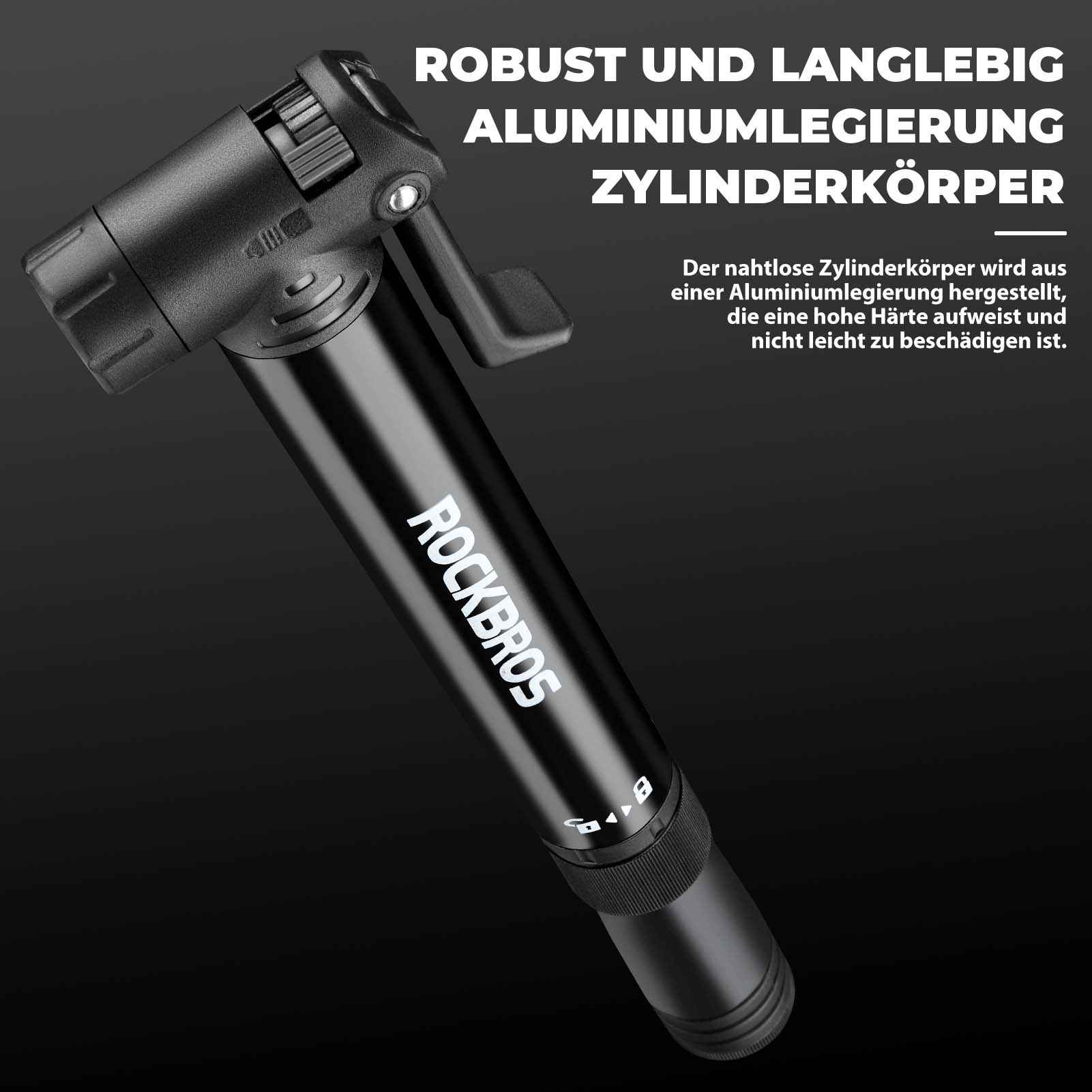 ROCKBROS Mini Fahrrad Luftpumpe mit Ratschenschlüssel 80 PSI Aluminium