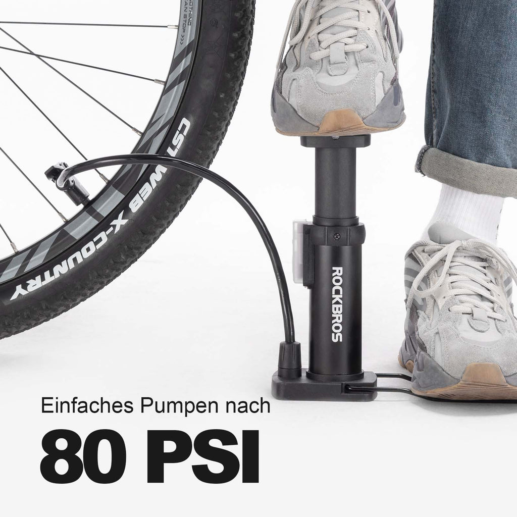 ROCKBROS Mini Tragbare Luftpumpe Fußpumpen für alle Ventile SV/AV