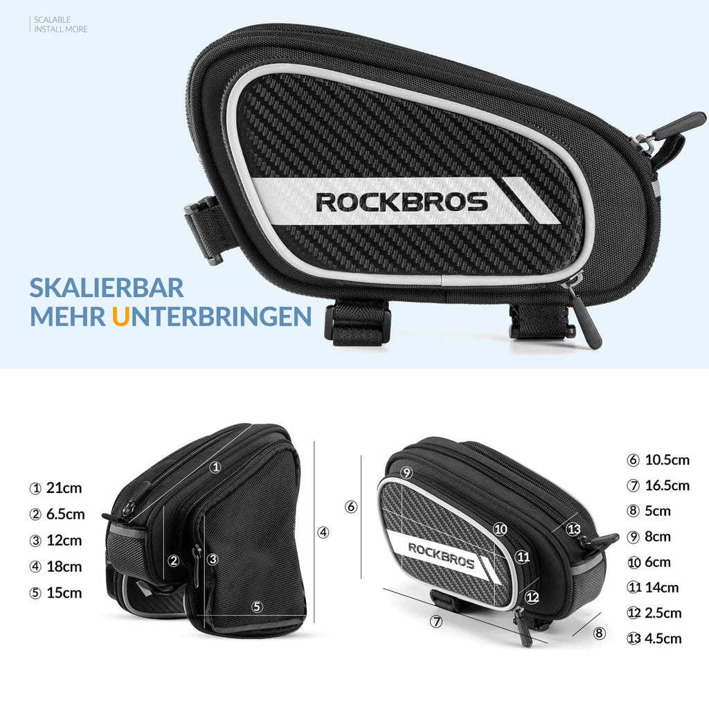 ROCKBROS Oberrohrtasche mit reflektierende & 2 Seitentaschen 1.8L