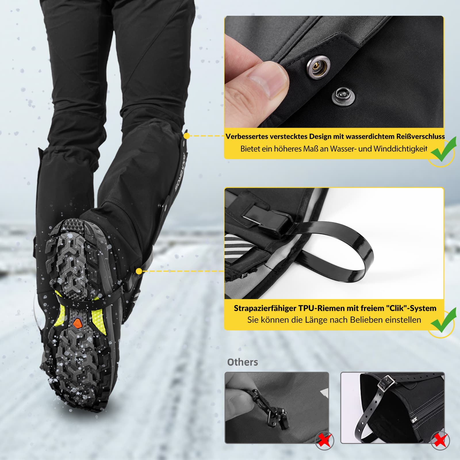 ROCKBROS Outdoor Gamaschen wasserdichte Schnee Gaiter für Herren Damen