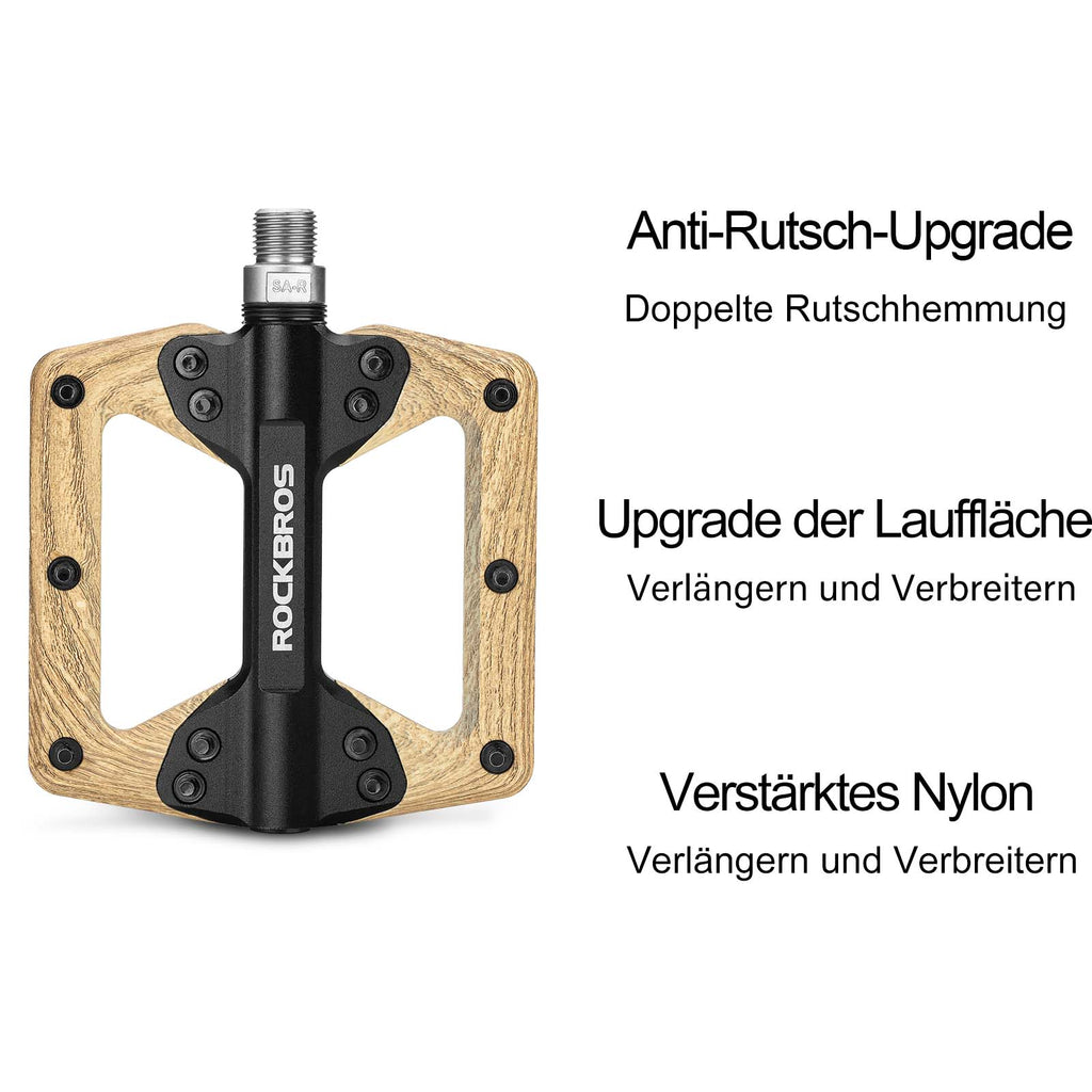 ROCKBROS Pedale CNC Alu Flat Pedale mit 3 abgedichtete Lager Holzfarbe