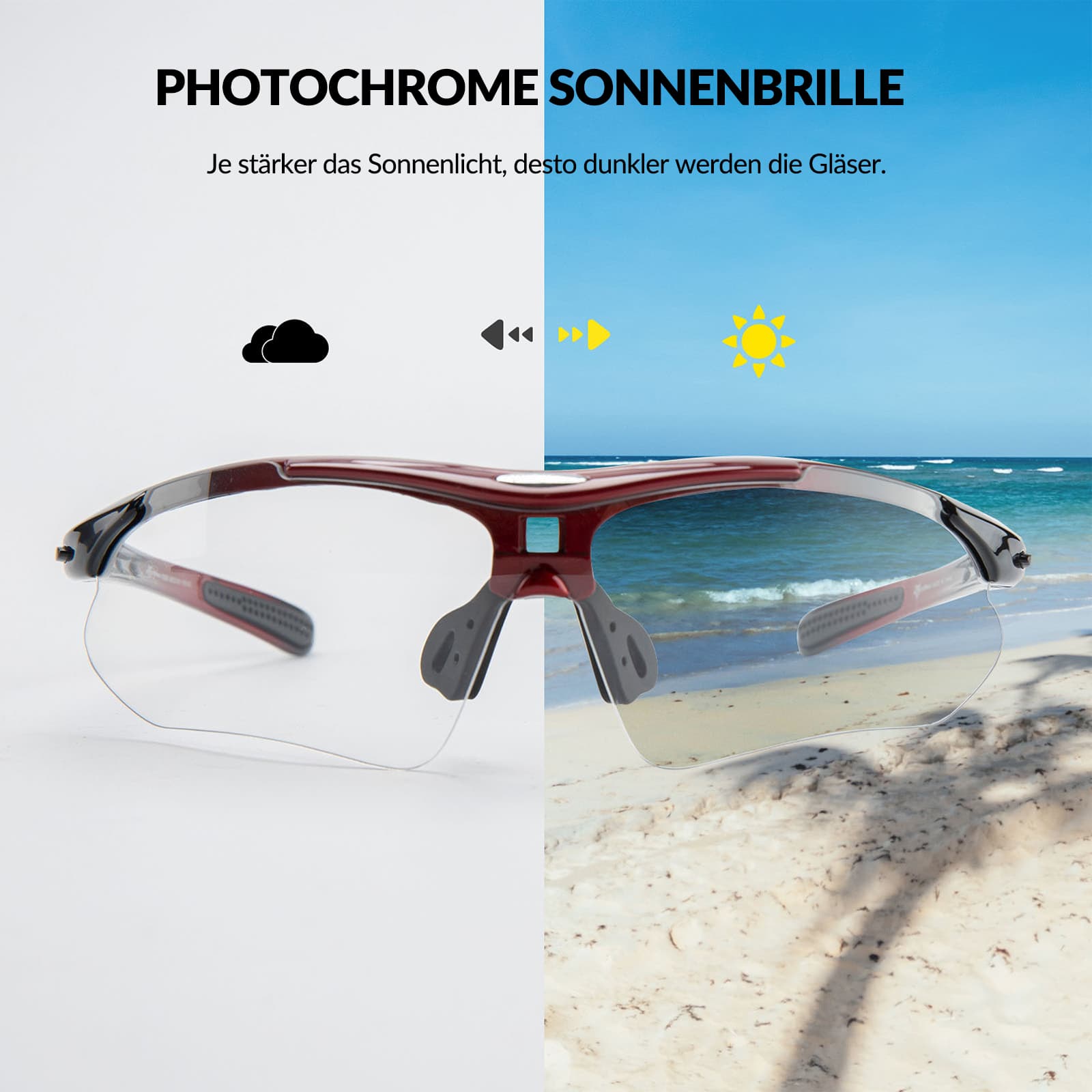 ROCKBROS Photochromic Sportbrillen Mit Austauschbarem Elastischem Stirnband